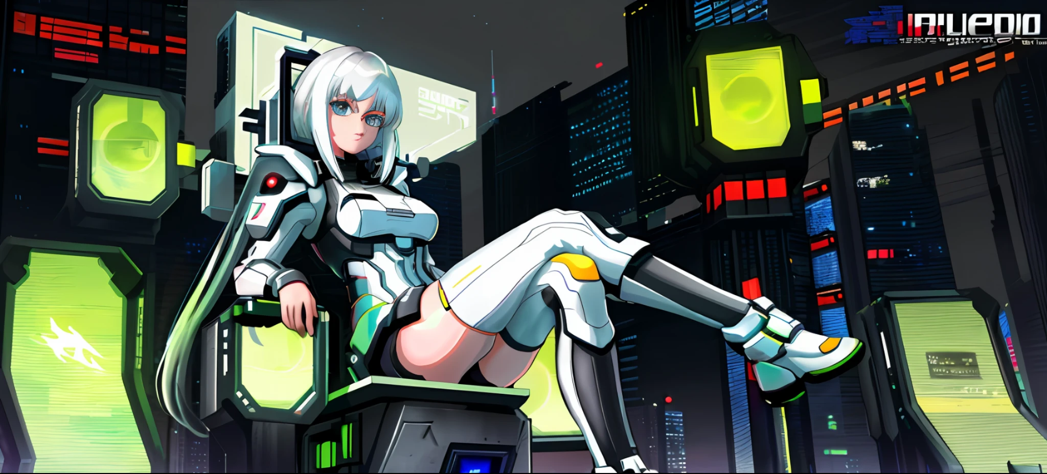 Future City, Cyberpunk style, a white-haired girl, Masterpiece, Ultra HD, Masterpiece, 8K