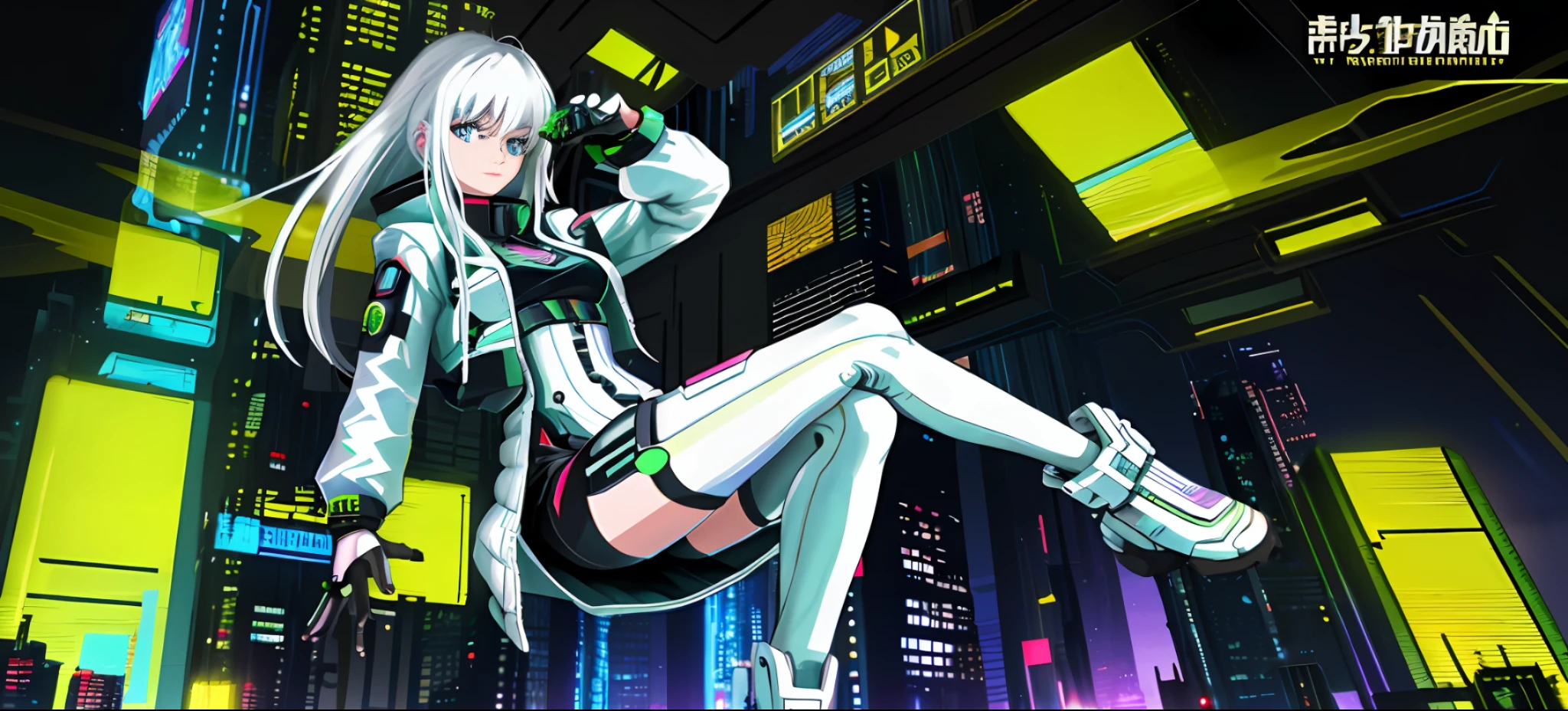 Future City, Cyberpunk style, a white-haired girl, Masterpiece, Ultra HD, Masterpiece, 8K