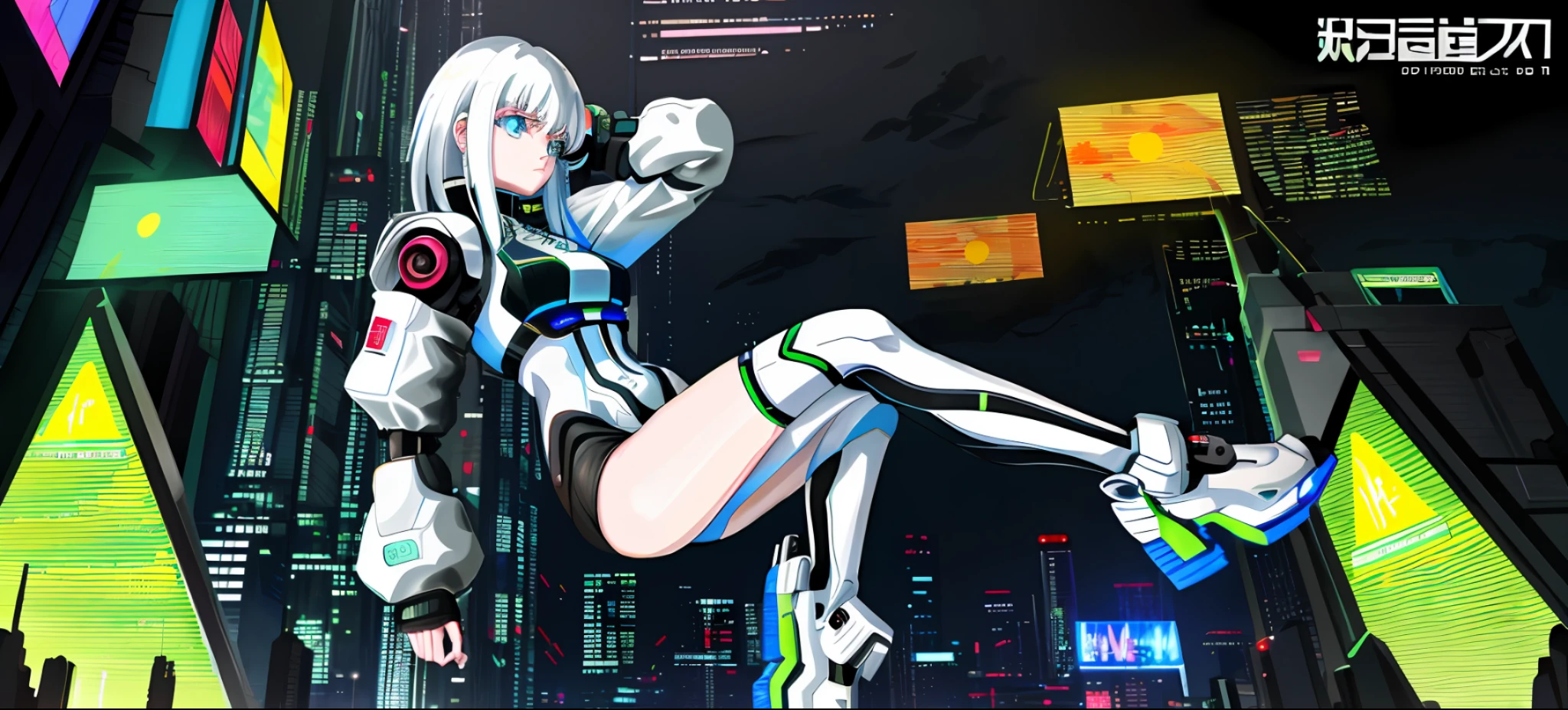 Future City, Cyberpunk style, a white-haired girl, Masterpiece, Ultra HD, Masterpiece, 8K