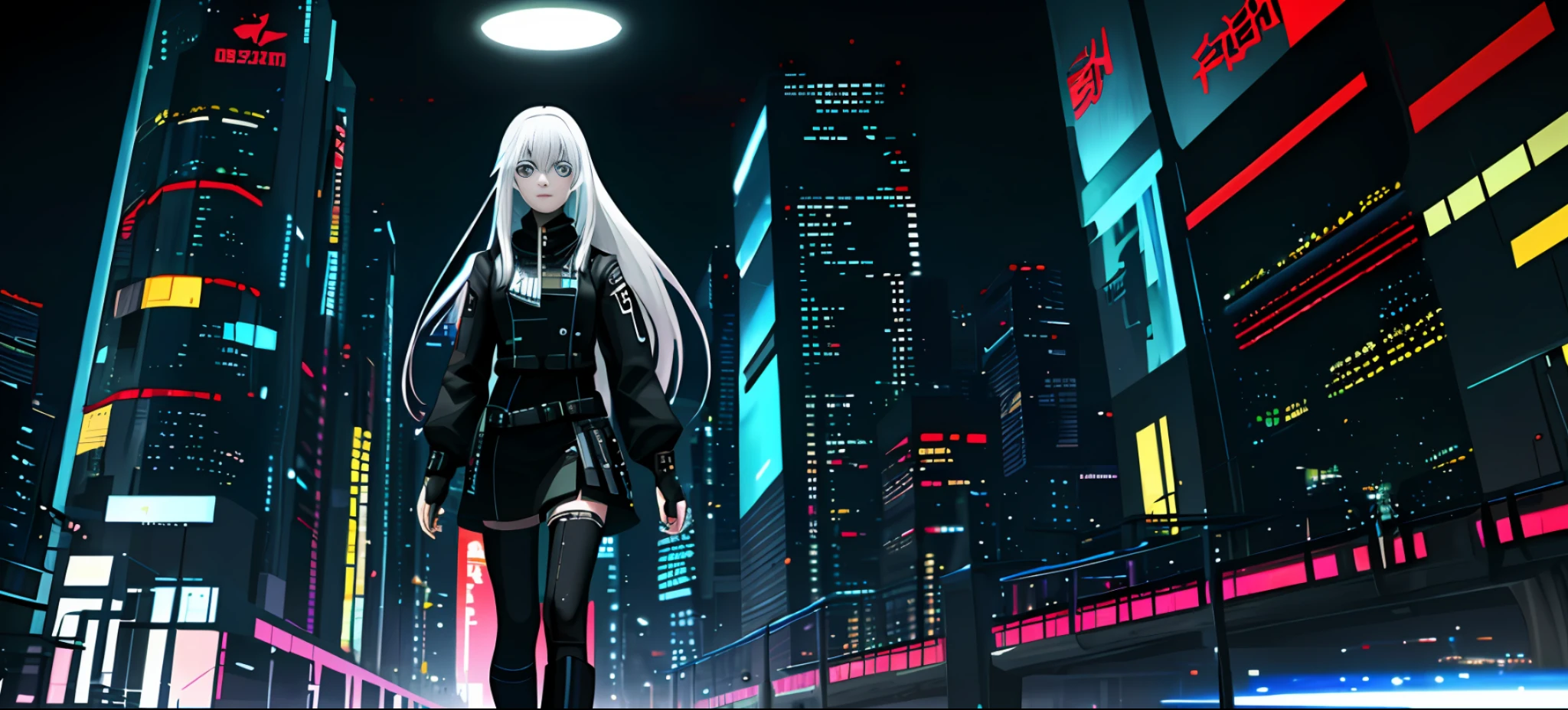 Future City, Cyberpunk style, a white-haired girl, Masterpiece, Ultra HD, Masterpiece, 8K