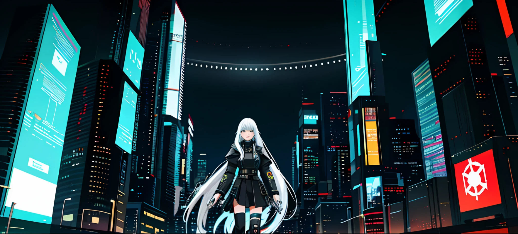 Future City, Cyberpunk style, a white-haired girl, Masterpiece, Ultra HD, Masterpiece, 8K