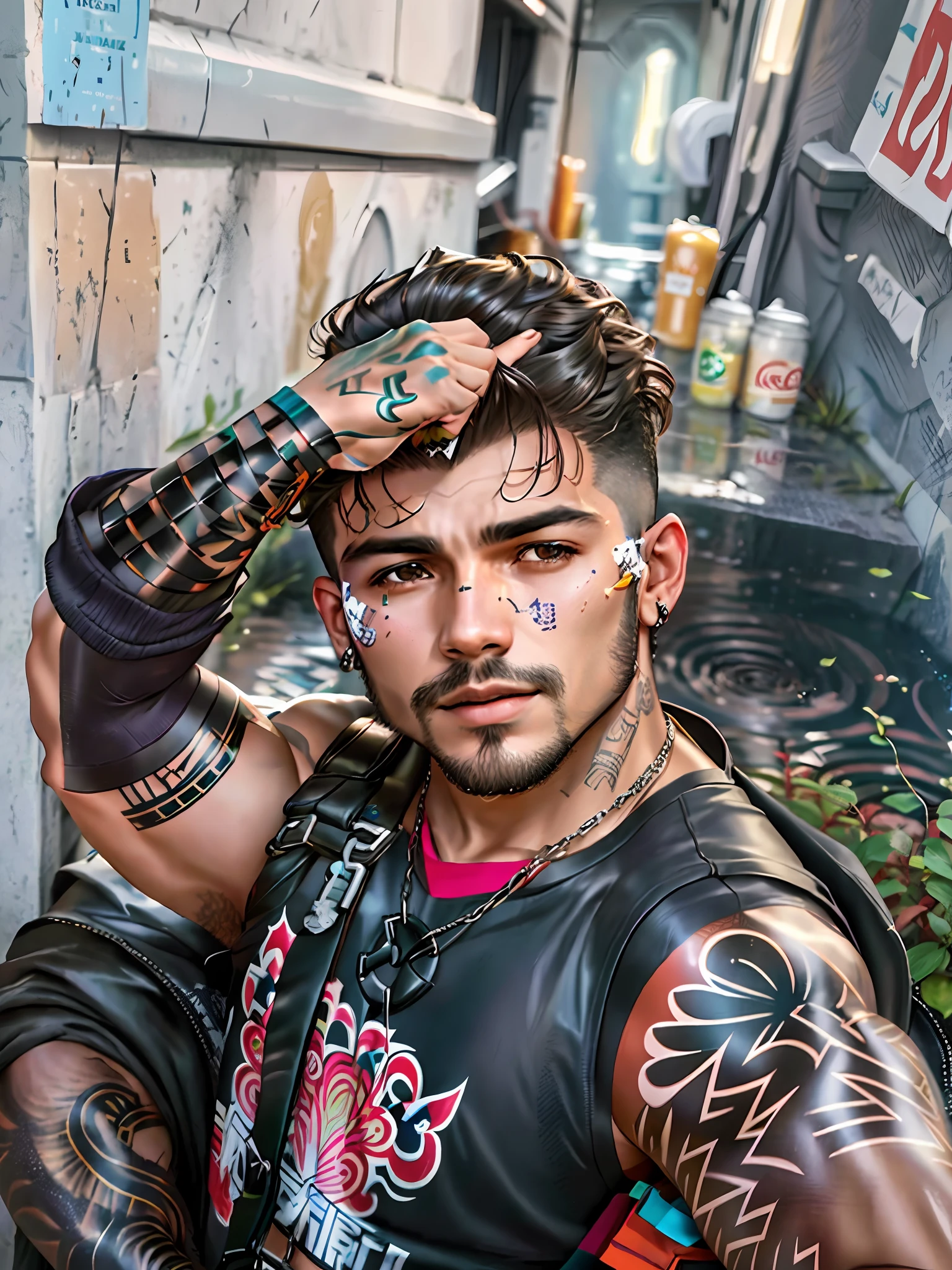 there is a man with a tattoo on his arm taking a selfie, david rios ferreira, luis melo, inspired by Nathan Oliveira, caio santos, andrea rocha, andres rios, tony sandoval, edu souza, carmelo blandino, icaro carvalho, tony sandoval. 8 k realistic, nick silva, joseph moncada, zigor samaniego style