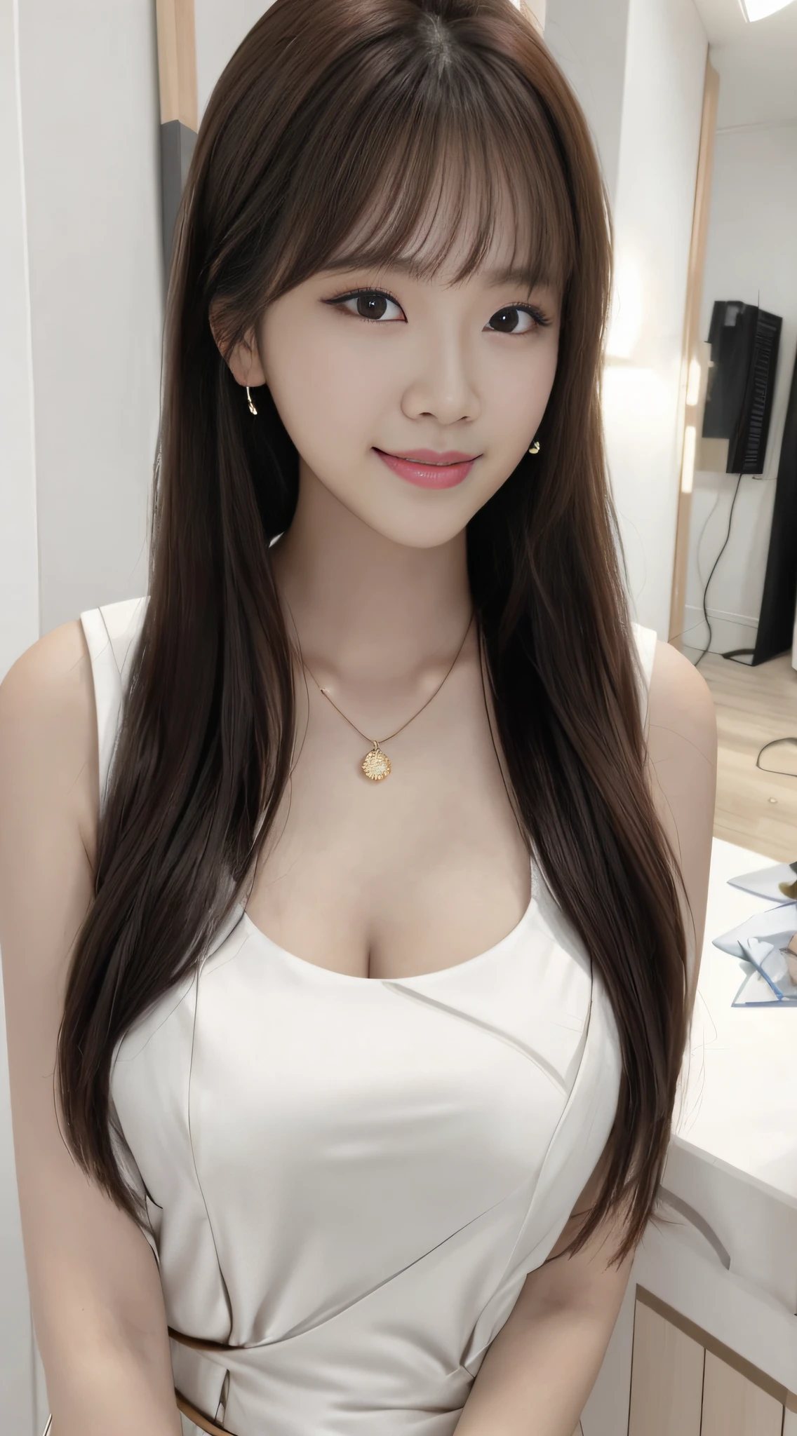a close up of a woman with long hair wearing a white dress, gorgeous young korean woman, beautiful south korean woman, beautiful young korean woman, korean girl, jaeyeon nam, heonhwa choe, good young girl, beautiful asian girl, korean woman, lee ji-eun, lee ji - eun, park ji-min, hot with shining sun
