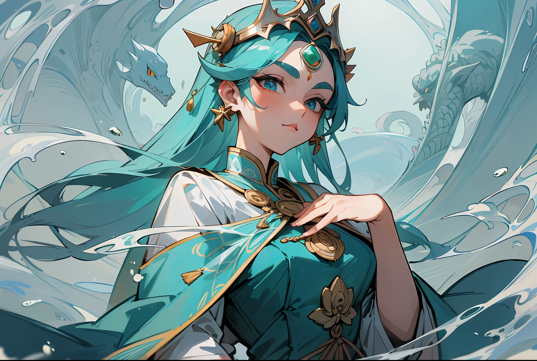 The eyes are like apricots, the mouth is like dan, and the contours of the face seem to be very classical, but the strong lines of the chin and eyebrows inadvertently show that this person is not a chaste lady in the feudal era. She wore a quaint and chic updo, a jade hairpin and a little silver headdress, and a Ming Han uniform: a Buddha cyan cape, the upper clothes were light blue with a slight blue gray, and the green skirt under the cape was a little dull, reminiscent of the old lotus by the lonely water. At a glance, the patterns on this costume seem to be related to water, clouds, fish, and dragons. --auto --s2