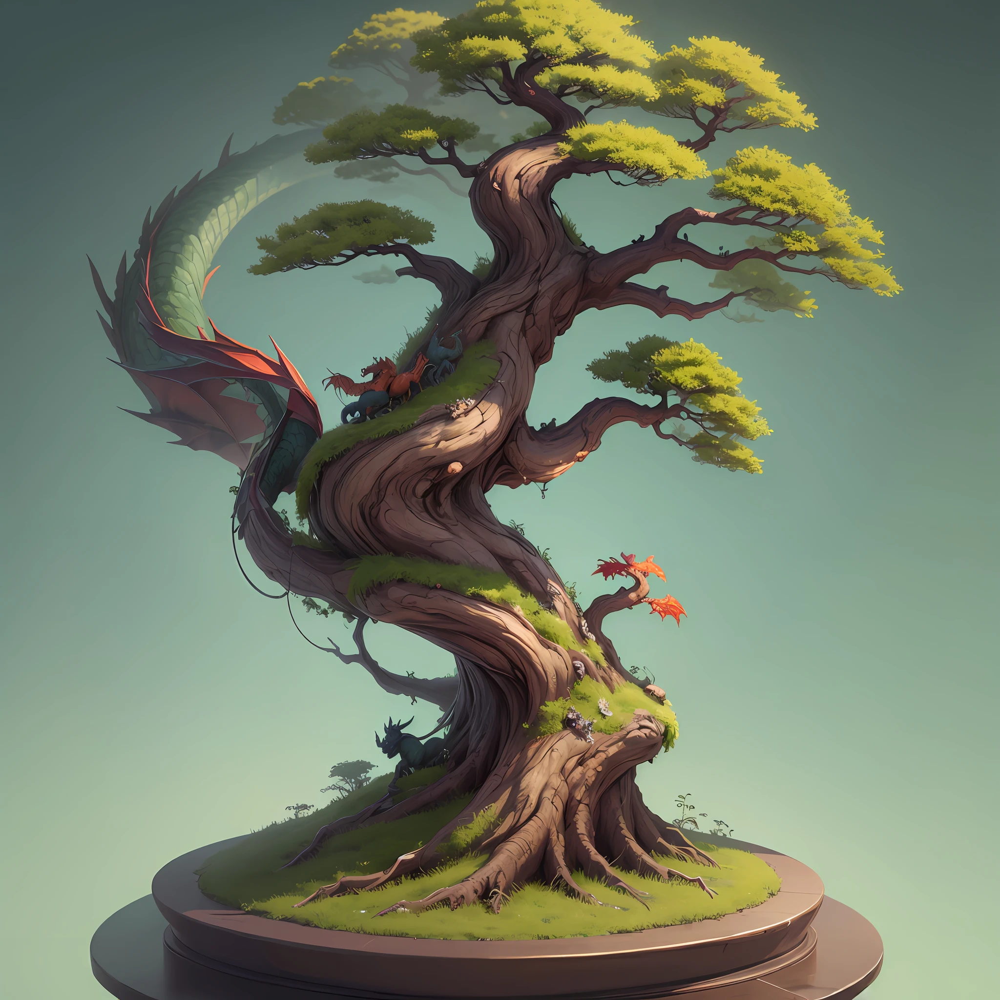 A magic bonsai tree fused with a dragon --auto --s2