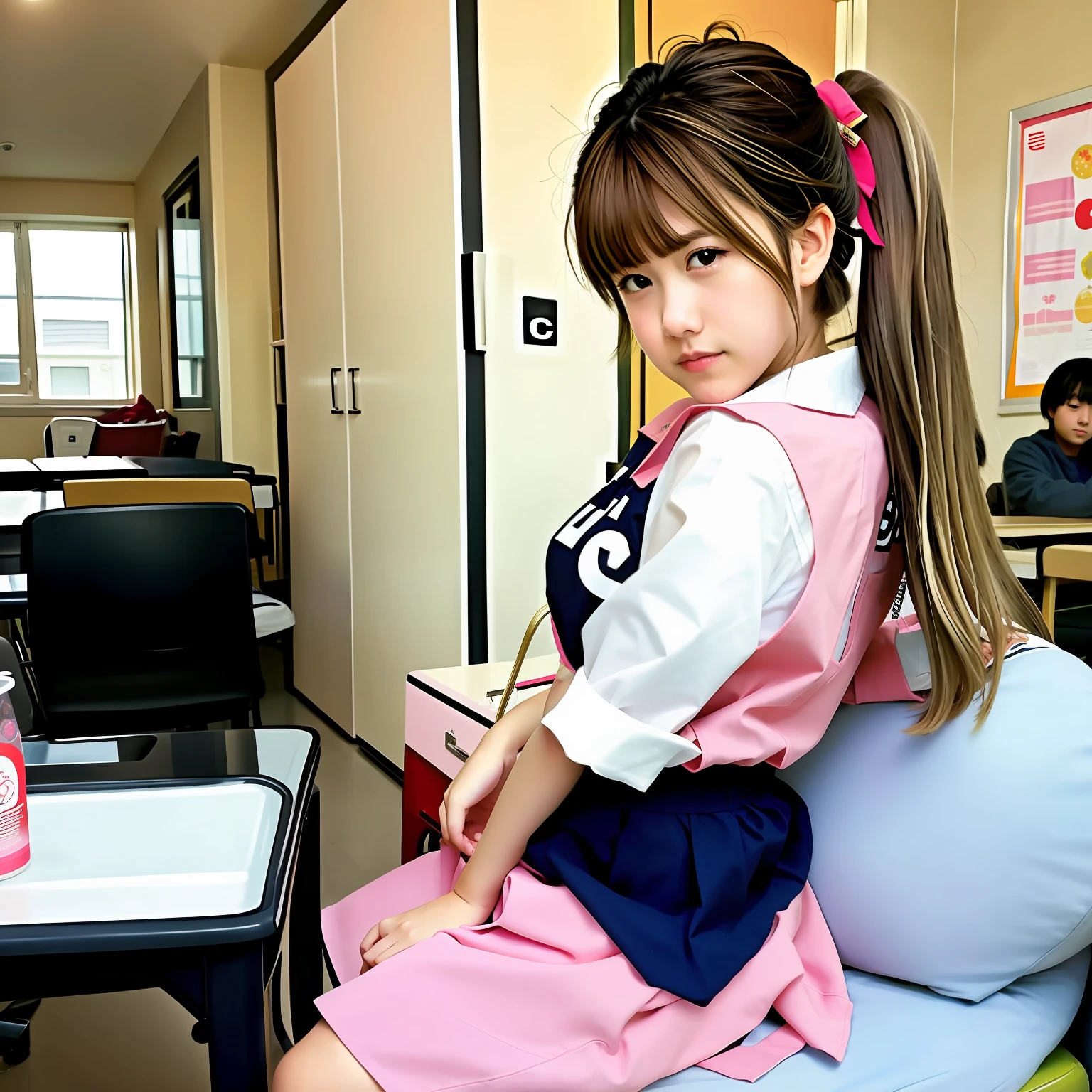 anime style, girl, schoolgirl, pov, sitting on lap