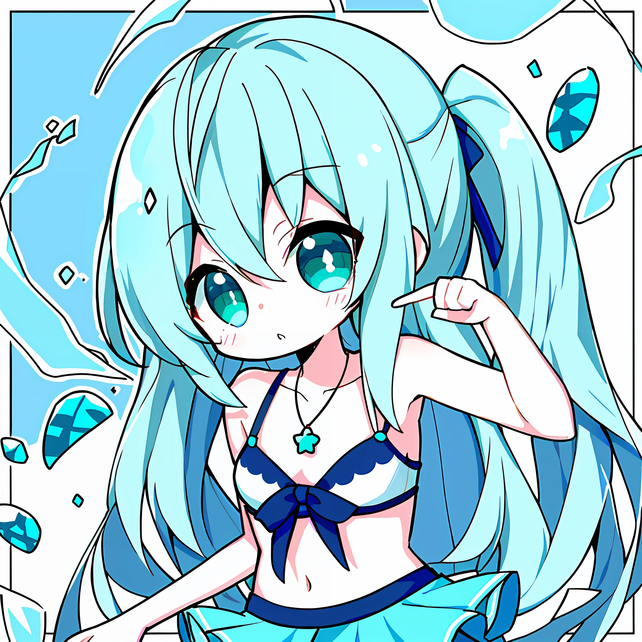 {{illustration}},{{{masterpiece}},{{best quality}},{{official art}},{very detailed CG Unity 8k wallpaper}}},{{{art book}}},1girl,mint hair,long hair,side ponytail,aqua green hair,swimsuit,sexy,mint blue background,medium breasts,mint blue,white skin,white swimsuit, virgin, abdominal muscles, water blue_eyes, mini skirt, chest skirt, cool feeling, ribbon necklace, pastel color, flat color, style parody, projection illustration, border, bare shoulders, collarbone, {{{anime style}}}}}, Laura, swimming skirt, {{{solo}}}}}, Arcaya world, short eyes, cute face, loli face, good body parts, cute background, style parody, artificial traditional media, dynamic pose, cute girl, good fingers, mint background, summer background, navel, cute swimsuit, costume}}}