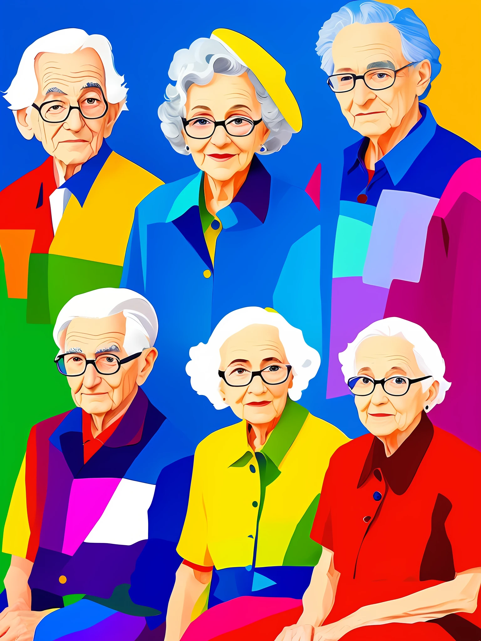 A bunch of elderly couples with impression colors and abstraction, with artistic conception, masterpieces
