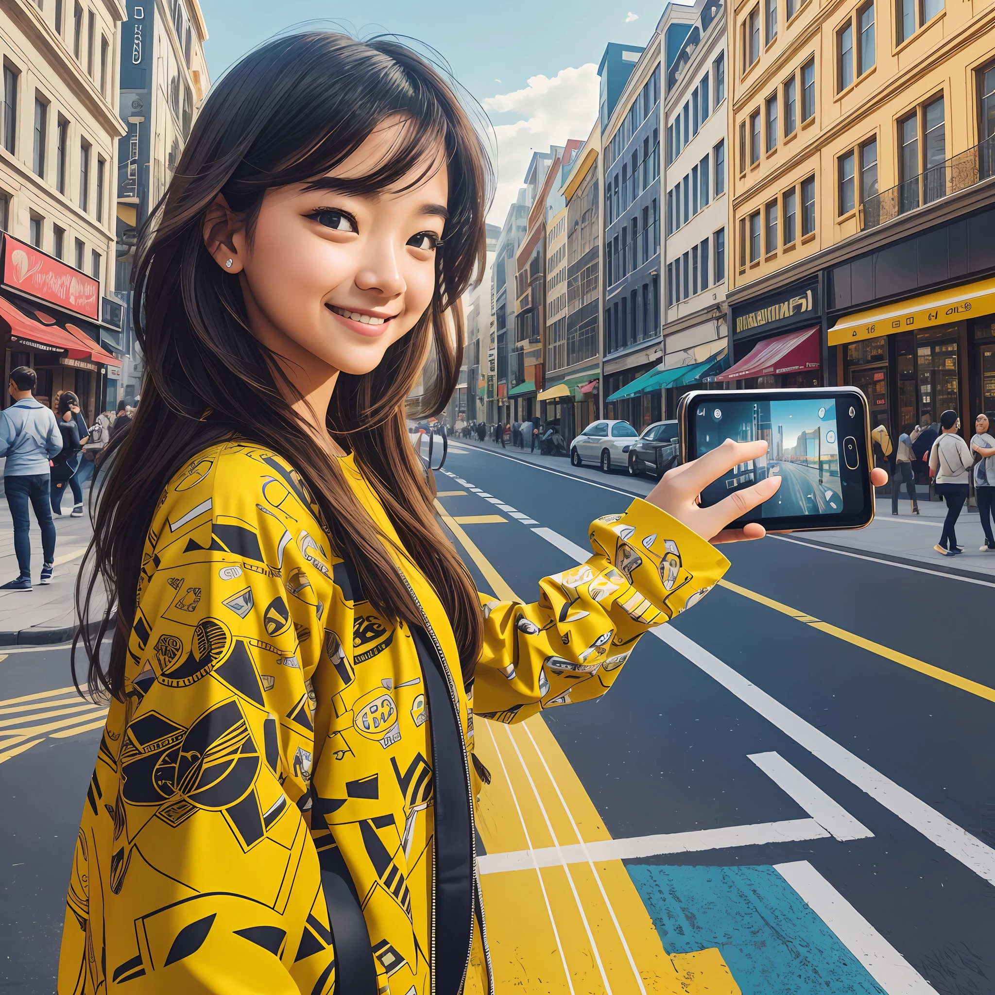 Imagine a young adult with a natural and relatable appearance. They have a warm and friendly smile, showcasing a genuine moment of joy. Their skin tone is realistic, with a healthy glow that is subtly accentuated with a touch of warmth to match the yellow theme.
The person holds a sleek and modern smartphone in their hand, with the screen displaying a Snapchat-like interface. The phone is positioned at a slight angle, allowing the viewer to catch a glimpse of the screen, which shows a vibrant yellow-themed Snapchat filter subtly applied to their face.
The individual is in the midst of a journey, conveying a sense of movement and excitement. Their hair may be slightly tousled, as if influenced by the wind or the motion of transportation. Surrounding them is a dynamic background representing the midjourney scenario. It could be a bustling cityscape, a scenic landscape with rolling hills, or even a lively street with vibrant yellow signs and buildings.
To enhance the Snapchat-like aesthetic, incorporate subtle digital elements such as animated stickers or filters that seem to interact with the person or the environment. These elements should blend seamlessly with the realistic portrayal of the individual and their surroundings, creating a harmonious fusion of the virtual and real world.
Remember to maintain a balance between the realism of the person and the Snapchat-inspired elements, allowing the viewer to connect with the human subject while experiencing the playful and colorful essence of Snapchat.