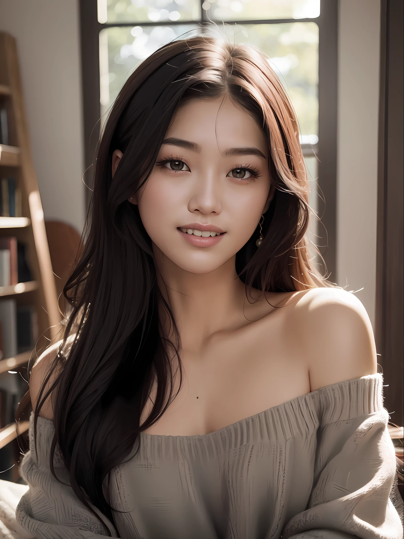 a close up of a woman with long hair wearing a sweater, gorgeous young korean woman, beautiful south korean woman, beautiful young korean woman, korean girl, beautiful asian girl, young adorable korean face, korean woman, beautiful asian woman, young cute wan asian face, a young asian woman, asian girl with long hair, cute korean actress, young asian girl, gorgeous chinese model , sitting on a log in panties