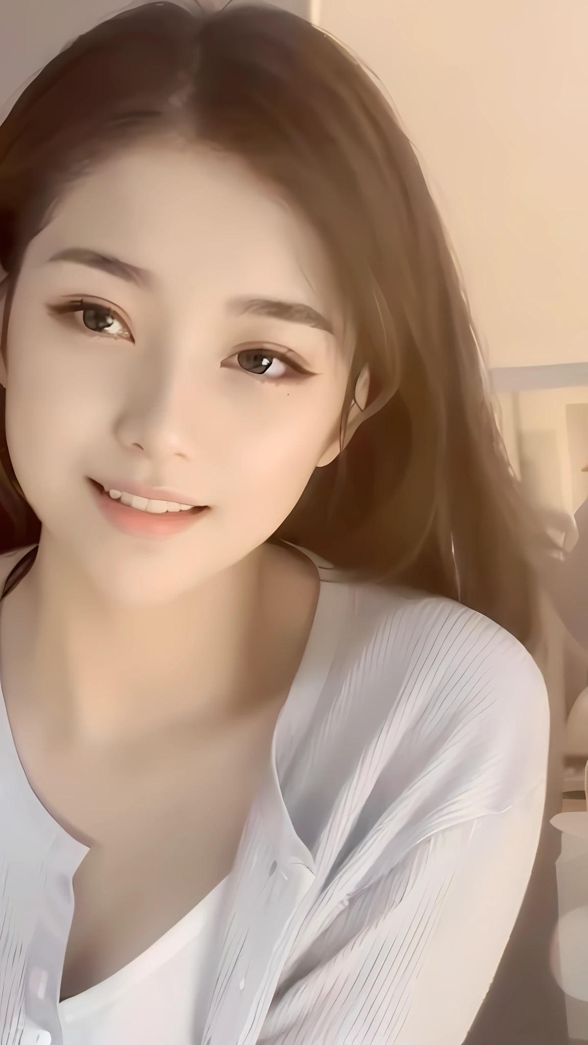 A long hair, long black beautiful hair, wearing a plaid shirt, cute Korean face, young and cute Korean face
