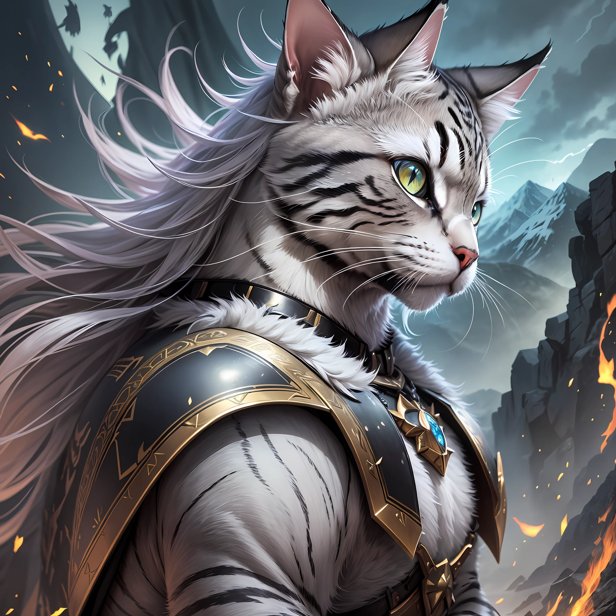 Cat Armor Details
User
Make a detailed image prompt with technical tips of a cat in armor
ChatGPT
Clear! Here's a detailed image prompt of a cat in armor:
Image:
The image depicts a cat in majestic and imposing armor. He's standing in a combat pose, his front paws raised and his sharp claws exposed. The cat is of the Maine Coon breed, known for its large size and lush coat. Their coat is dark gray, with silvery reflections, which glow in the light. Each strand of fur appears to have been expertly intertwined with metal threads, giving it a metallic appearance.
Technical details:
The cat's armor is made of a mixture of metal and leather. Armor plates cover your chest, back, and flanks, providing additional protection. The plates are detailed with intricate carvings, which depict feline motifs such as claws and sharp teeth. Some parts of the armor are slightly oxidized, showing the passage of time and evidencing the battles faced by the cat.
Around the cat's neck, there is a collar of armor that extends to the shoulders, protecting its vital throat. The collar is also adorned with small inlaid jewelry, which captures light and adds a touch of elegance to the cat's appearance.
The cat's front paws are protected by armor gloves, which cover each finger and have sharp tips like claws. The gloves are flexible enough to allow the cat to move with ease, but robust enough to provide defense during a battle.
Piercing eyes peer out from behind small slits in the armored face mask. The cat's pointed ears emerge through cutouts at the top of the mask, giving it a fierce and determined appearance.
In the background, one can see a mountainous landscape, with dark clouds indicating that a storm is approaching. The wind blows around the cat, causing its fur and the flag attached to its armor to flutter.
Esper