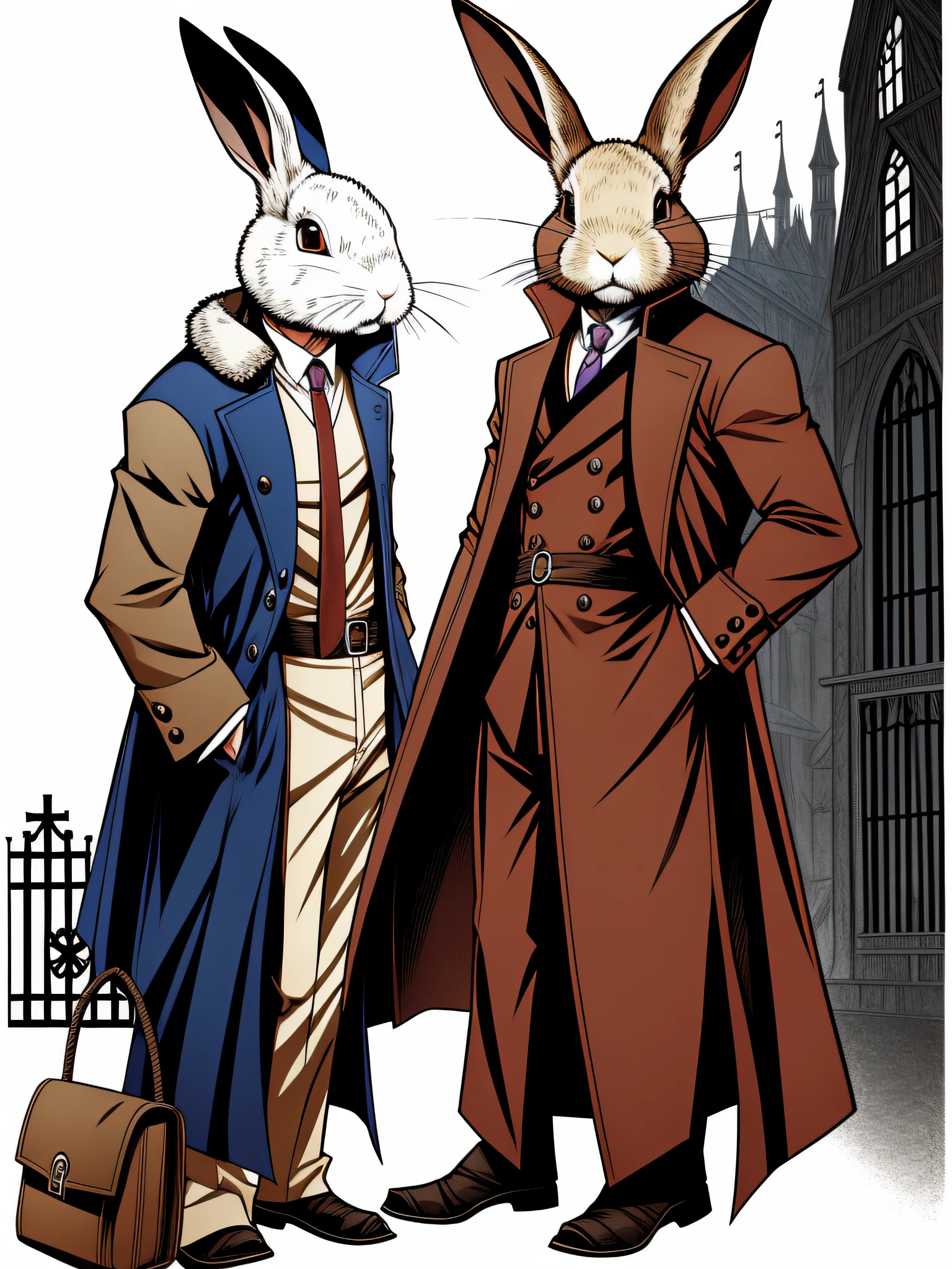manga character, man, rabbit chapel, strong, overcoat, wearing a rabbit mask