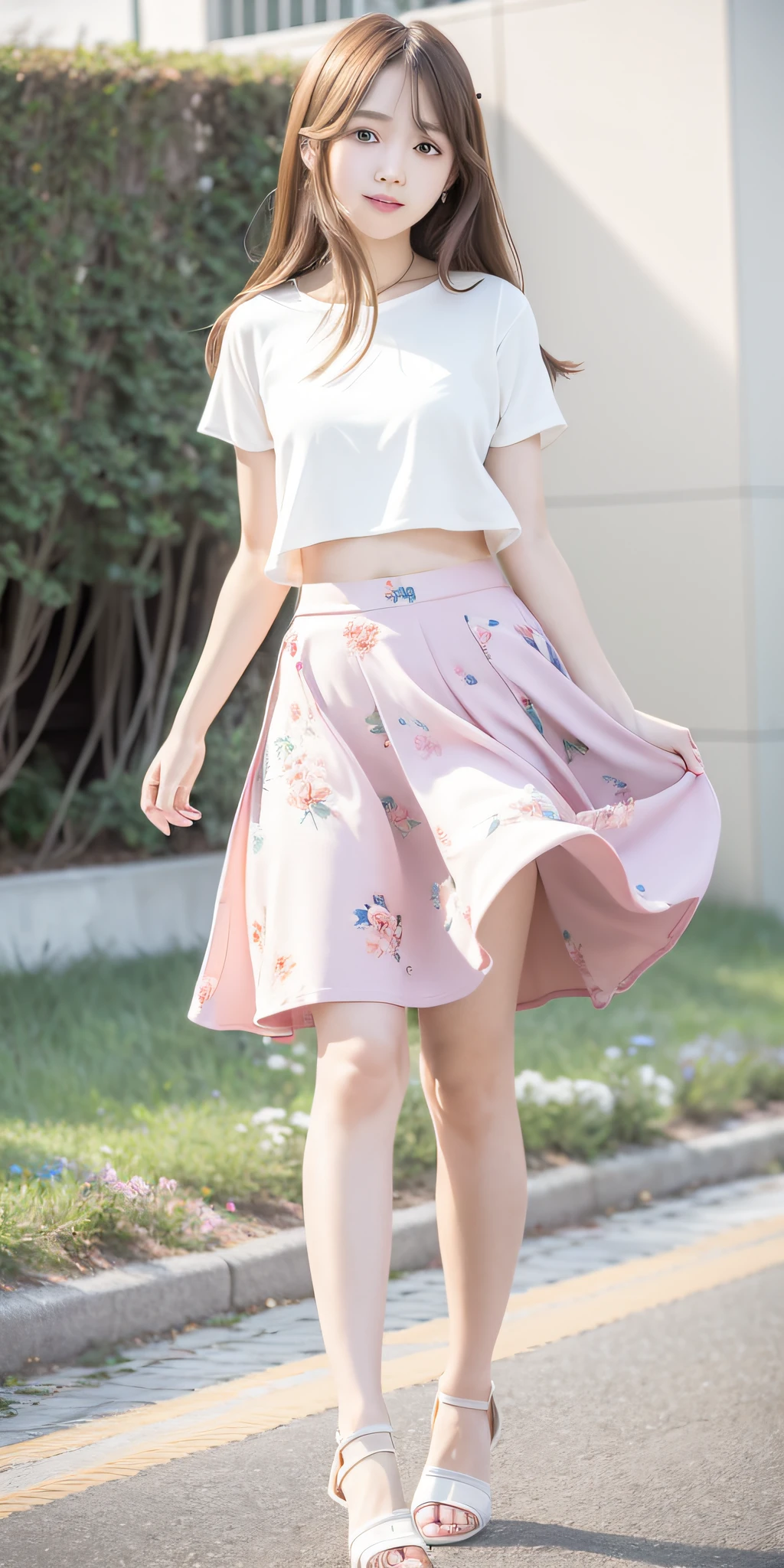 Solo, long_hair, Nanase Nishino, Haruka Kaki, Floral skirt, Long skirt, (8K, RAW photography, best quality, masterpiece:1.2), (Realistic, Photorealistic: 1.37), Professional Lighting, Photon Mapping, Radiosity, Physically Based Rendering