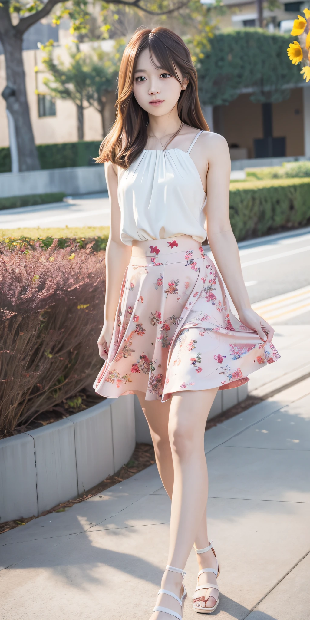 Solo, long_hair, Nanase Nishino, Haruka Kaki, Floral skirt, Long skirt, (8K, RAW photography, best quality, masterpiece:1.2), (Realistic, Photorealistic: 1.37), Professional Lighting, Photon Mapping, Radiosity, Physically Based Rendering