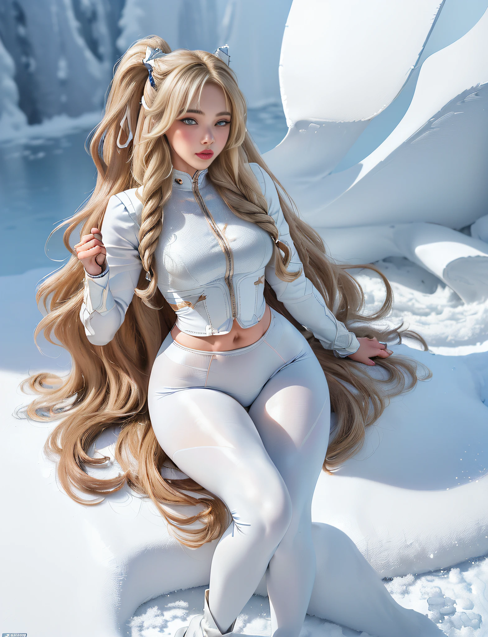 ((very detailed RAW color photo)), (((1 girl))), (((alone))), (((31 years))), ((athletic)), ((very defined toned physique)), ((very defined and beautiful muscular body)), (((very detailed perfect body))), (((small and defined breasts))), (((ultra defined curves))), (((superior quality, 8k, masterpiece: 1.3)), sharp focus: 1.2, (((extremely beautiful girl with perfect figure: 1.4))), ((very thin waist: 1.2)), ultra detailed skin texture, ((perfect and beautiful hands)), ((smooth and soft skin)), (ultra detailed fabric texture), extremely beautiful ultra detailed face, (((extremely beautiful))), intricate details, ultra detailed, (((girl wearing a white snow jacket and tight snow leggings with very modern hiking boots))), ((((the suit is white and modern))), (((extremely long curly blonde hair))), extremely beautiful, (((extra long ponytail with bangs))), ((very detailed and beautiful wolf ears)), (hair on the face), ((hair ribbon)), dynamic pose, ((uniform leaves thighs exposed)), ((ultra detailed and toned legs)), (((ultra detailed waist))), (((very wide hips))), (((very thick and toned thighs))), (sexy), (((extreme hourglass figure))), (((very thick heart lips))), ((red lipstick)), ((ultra detailed lips)), ((ultra detailed blue eyes)), ((angry look)), (((staring at the viewer))), ultra detailed provocative mouth, extremely beautiful seductive lips, ((blushing)), (makeup), (((ultra defined waist))), eye shadow, (full body shot), with a frozen lake in the background