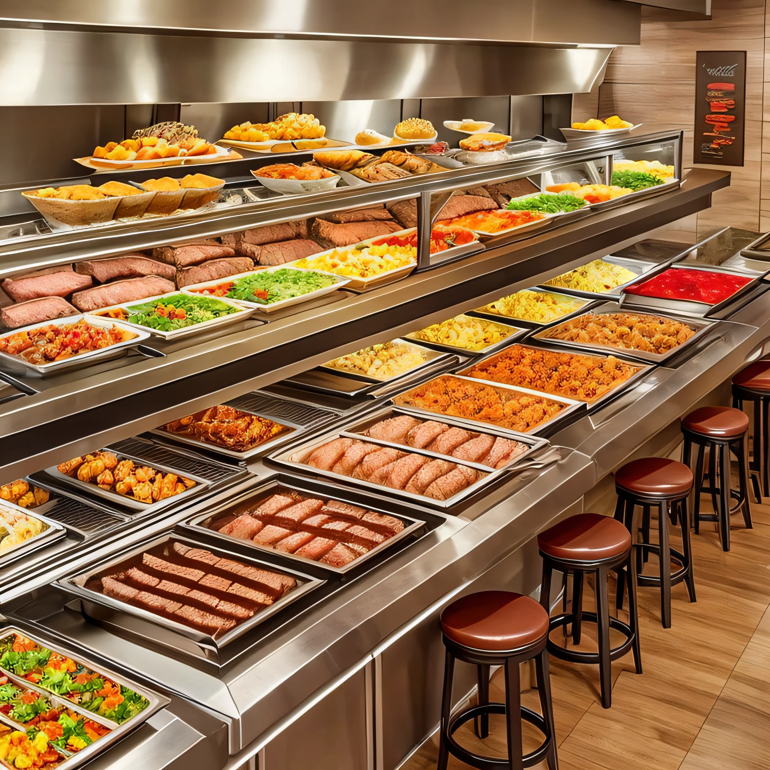 Picture of a restaurant with a meat buffet with a focus on fresh beef --auto --s2