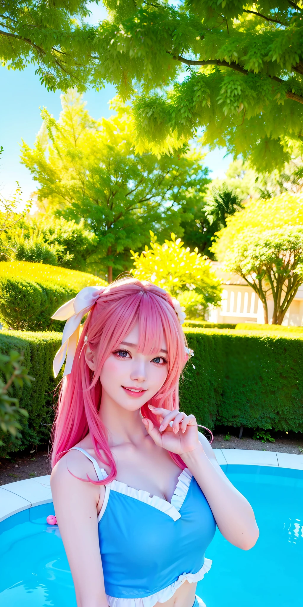 (8K, 4K, Best Quality, High Resolution: 1.2), (Masteristic, Realistic, Photoreal: 1.37), 1 Girl, Solo, Beautiful Face, Eyelashes, Nose, Glossy Lips, (Fine Eyes, Beholder, Fair Skin, White Skin: 1.5), Fine Complexion, Upper Body,
Big, big, (nude: 1.5),
Open-air bath,
ridiculously long hair, blond hair, pink hair, bangs, hair ornaments, bows, with two sides up,
Young, old, dark blue school swimsuit