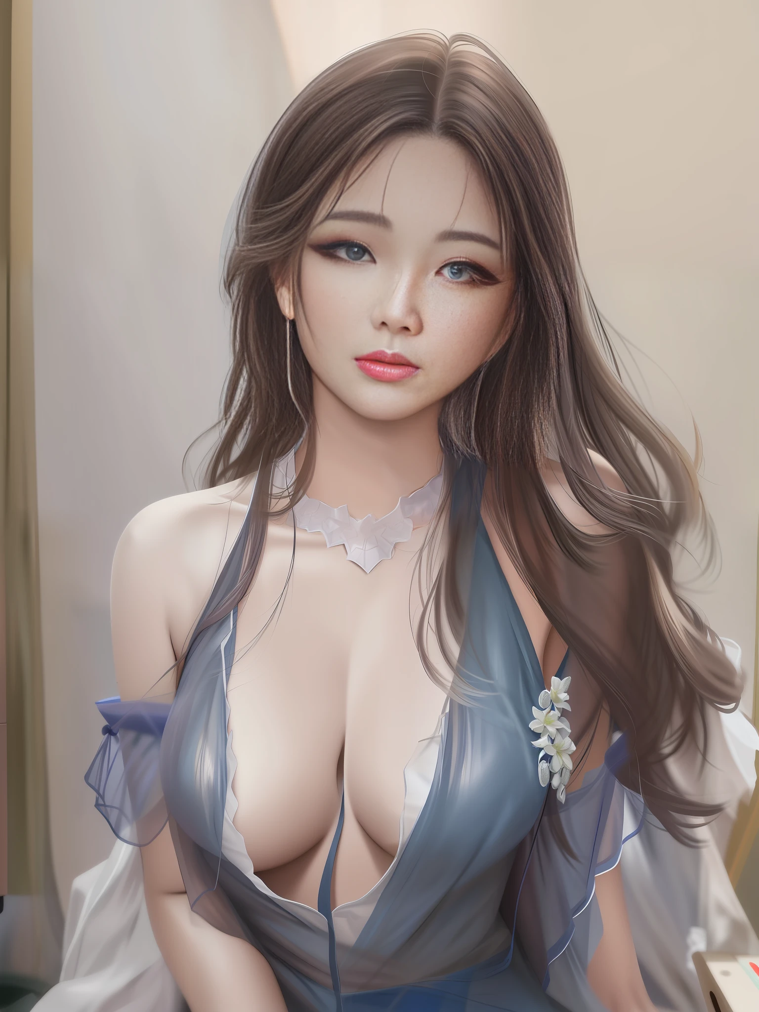 Aravi Asian woman posing for photo in blue dress, Guvez style artwork, [ 4k digital art ] !!, popular on CGstation, realistic. Cheng Yi, Guviz, Korean girl, IG model | artgerm, by Russell Dongjun Lu, seductive anime girl, inspired by Ai Xuan, Cheng Yanjun, sexy, vacuum, seduction.