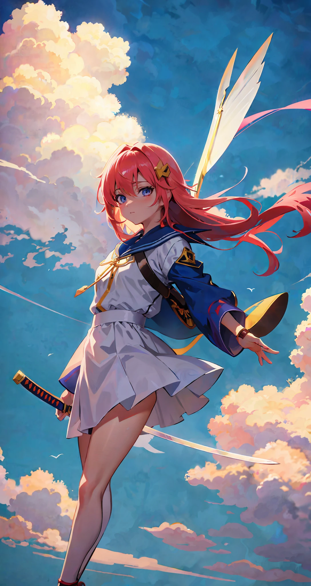 anime girl flying in the sky with a sword and a bird, anime art wallpaper 8 k, anime art wallpaper 4k, anime art wallpaper 4 k, 4k anime wallpaper, anime style 4 k, anime wallpaper 4 k, anime wallpaper 4k, 4 k manga wallpaper, anime wallpaper, 2. 5 d cgi anime fantasy artwork, anime fantasy illustration