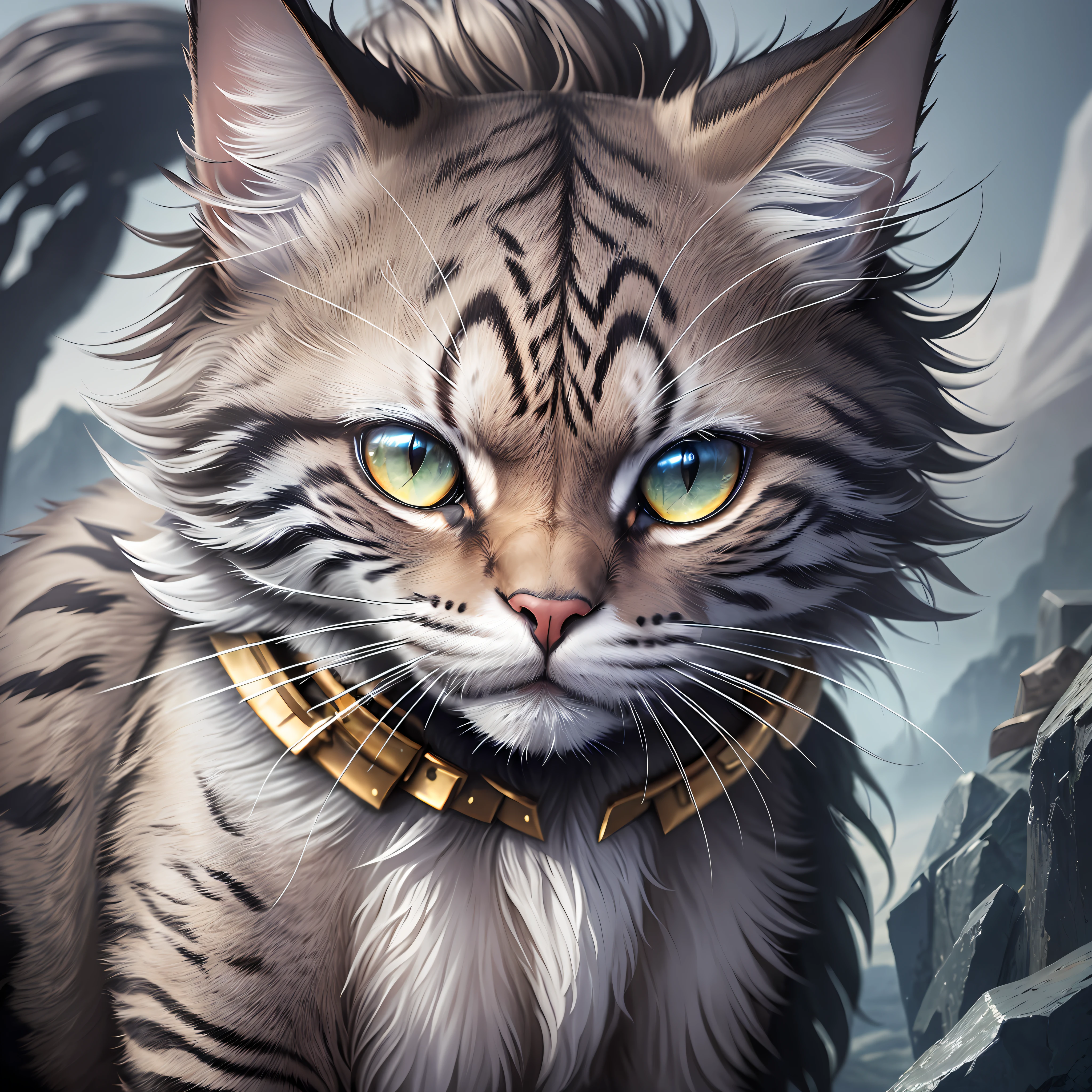 Cat Armor Details

User
Make a detailed image prompt with technical tips of a cat in armor 

ChatGPT
Clear! Here's a detailed image prompt of a cat in armor:

Image:
The image depicts a cat in majestic and imposing armor. He's standing in a combat pose, his front paws raised and his sharp claws exposed. The cat is of the Maine Coon breed, known for its large size and lush coat. Their coat is dark gray, with silvery reflections, which glow in the light. Each strand of fur appears to have been expertly intertwined with metal threads, giving it a metallic appearance.

Technical details:
The cat's armor is made of a mixture of metal and leather. Armor plates cover your chest, back, and flanks, providing additional protection. The plates are detailed with intricate carvings, which depict feline motifs such as claws and sharp teeth. Some parts of the armor are slightly oxidized, showing the passage of time and evidencing the battles faced by the cat.

Around the cat's neck, there is a collar of armor that extends to the shoulders, protecting its vital throat. The collar is also adorned with small inlaid jewelry, which captures light and adds a touch of elegance to the cat's appearance.

The cat's front paws are protected by armor gloves, which cover each finger and have sharp tips like claws. The gloves are flexible enough to allow the cat to move with ease, but robust enough to provide defense during a battle.

Piercing eyes peer out from behind small slits in the armored face mask. The cat's pointed ears emerge through cutouts at the top of the mask, giving it a fierce and determined appearance.

In the background, one can see a mountainous landscape, with dark clouds indicating that a storm is approaching. The wind blows around the cat, causing its fur and the flag attached to its armor to flutter.

Esper