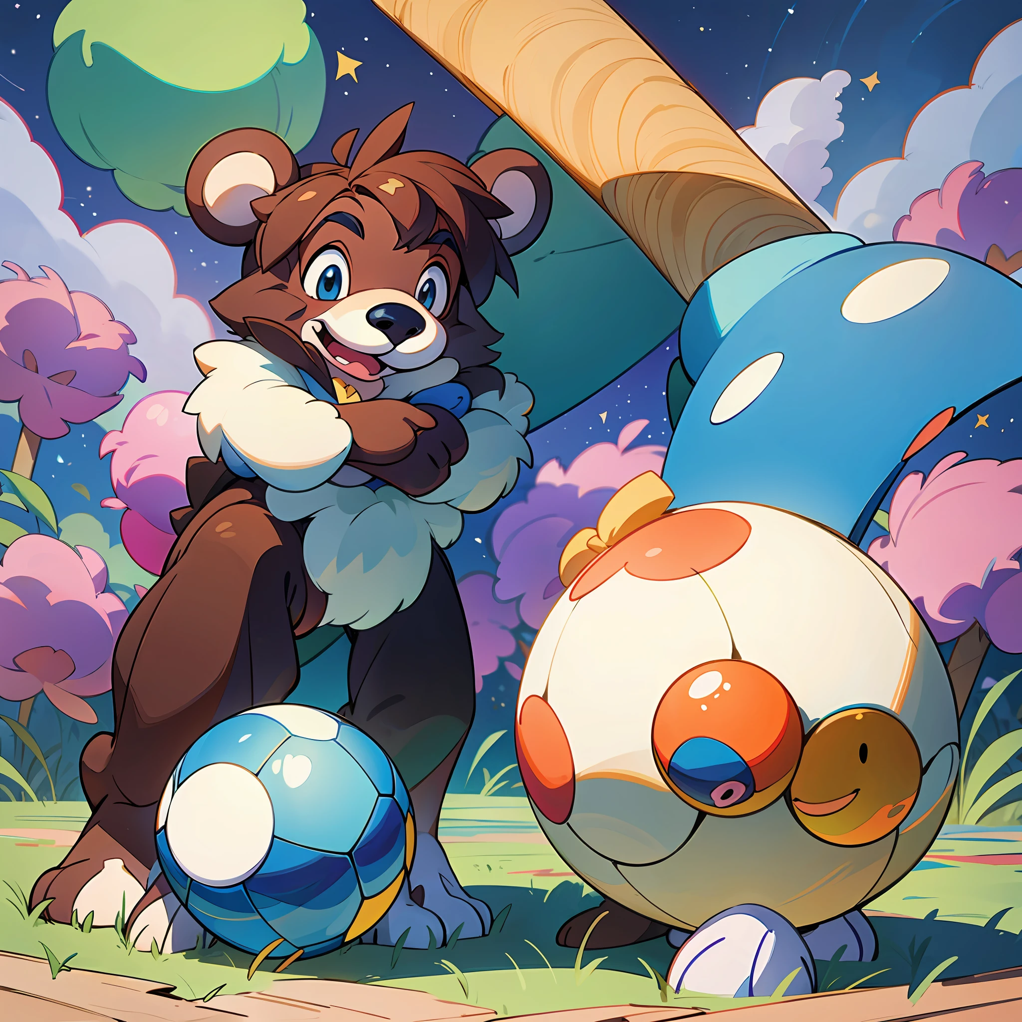 Bear with ball and his rabbit friend, in the form of cartoon disney --auto --s2