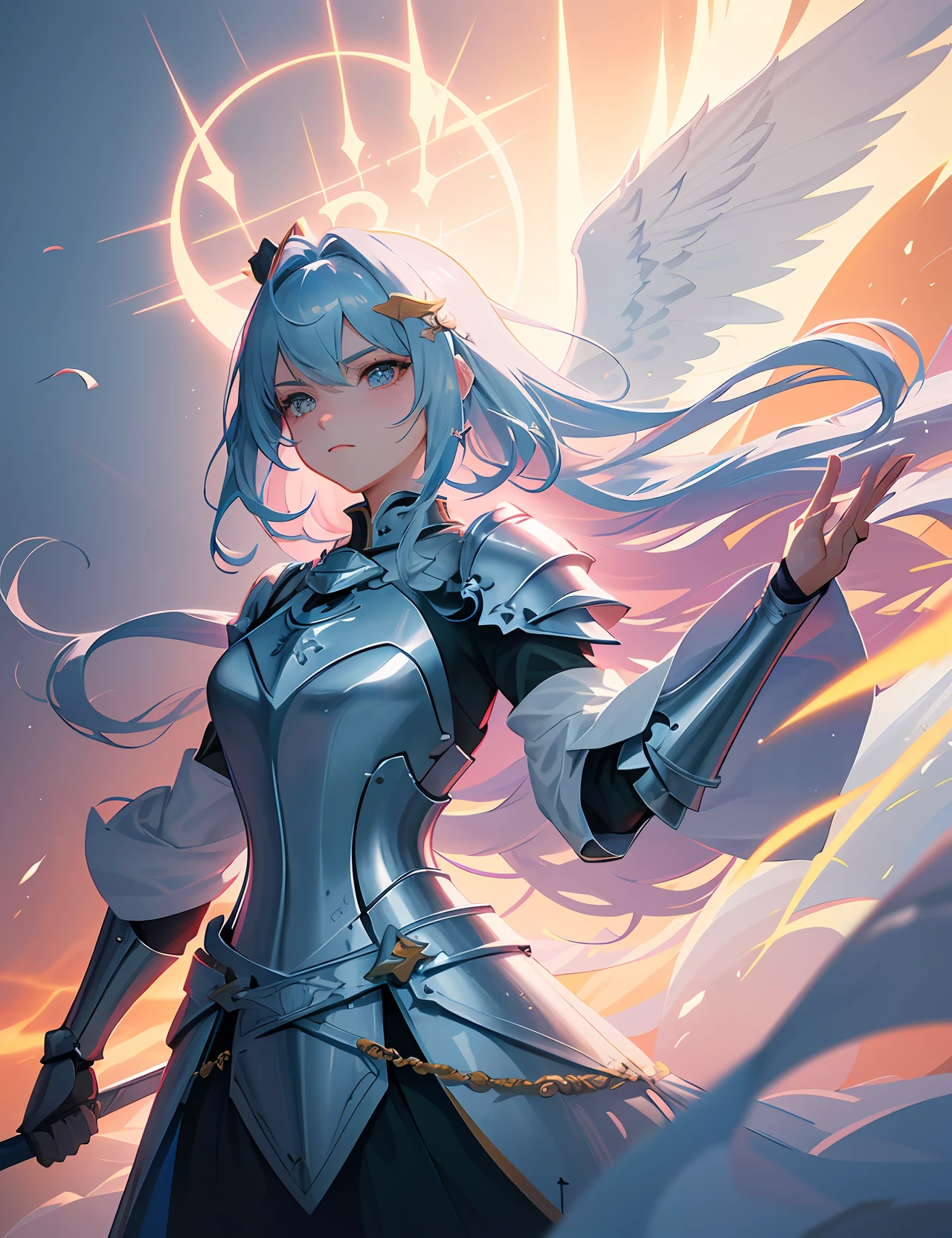 perfectly structured, digital illustration, anime style, the (glorious warrior of light:1.3), divine light armor, delicate, sublime, epic pose, (power overwhelming), divine fire, beautiful beyond words, highly detailed, volumetric lighting, kawaii pastel colors, dynamic composition, sharp and crisp image, done in photoshop, masculine shapes