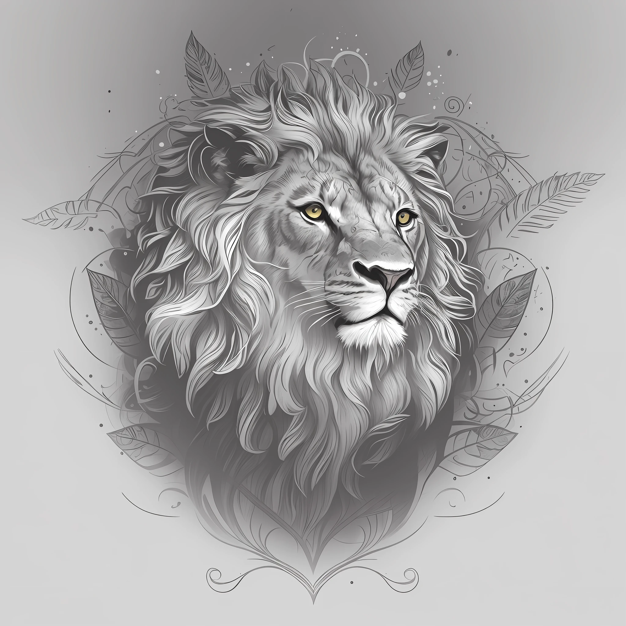 Line art, black & white, beautiful 1lion, white background by J Scott Campbell