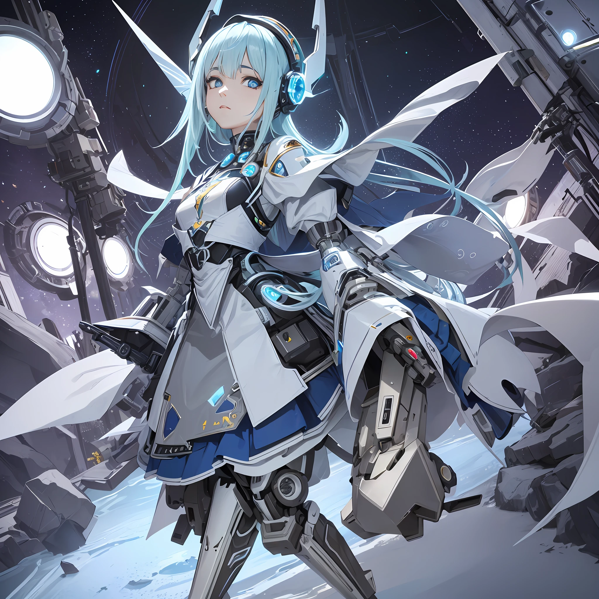 (Uma garota:1.1) (with robotic and malicious traits:1.2), com (mechanical arms), (detailed CG 8k background+workshop)0.2]