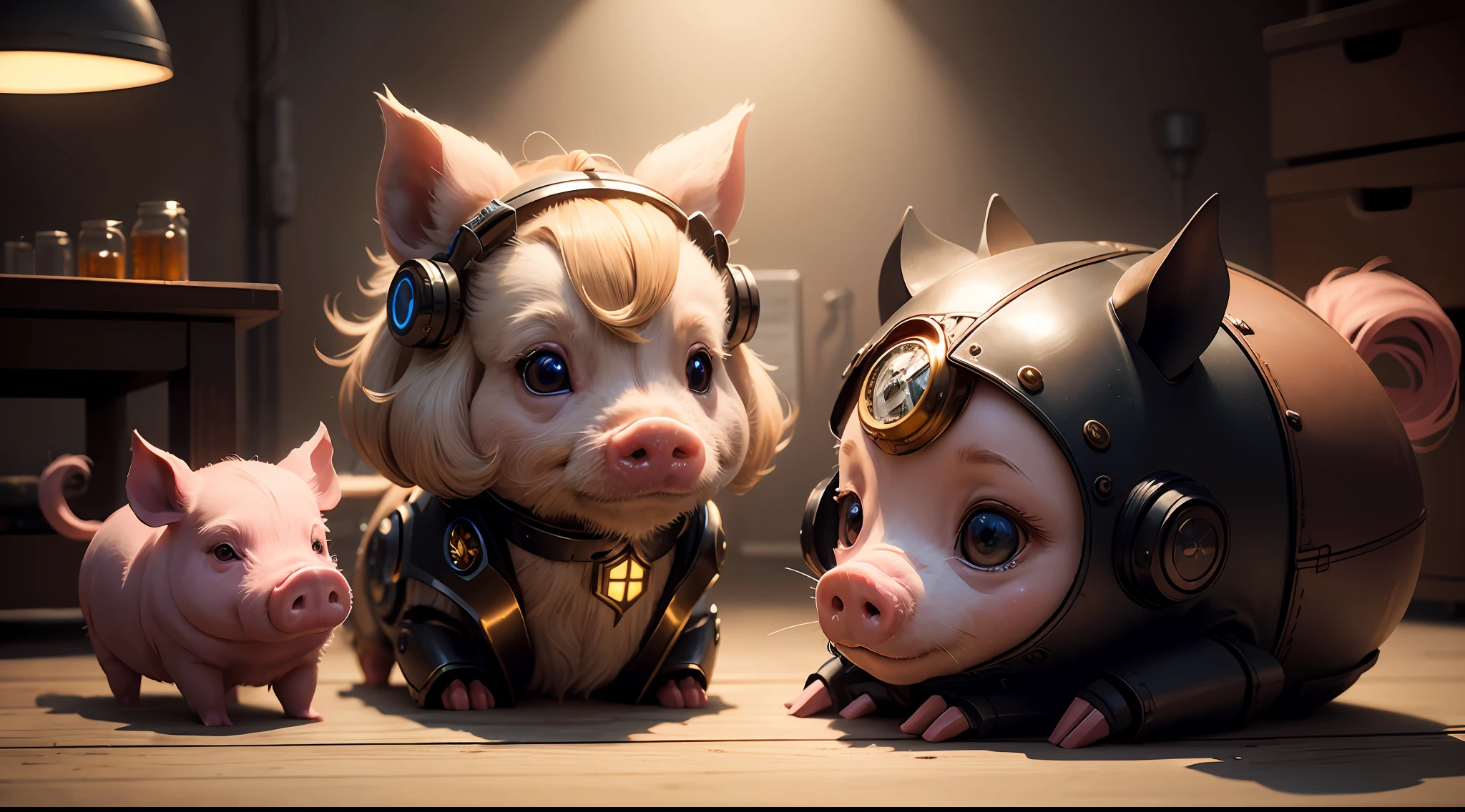 /imagine prompt: illustration of In the laboratory, the girl crouched down and stroked the little pig ,The littlecrouched down to touch the pig::8, laboratory::3, Cute Pig::7, A beautiful little girl ong pig ears::8, Golden ratio::5, profle::6, Unreal Engine::10, beautiful lighting::10, Cinematic light::11, Volumetric light::6, Fantasy::6, Pop art::5, hyper quality::6, Futuristic Robots, Steampunk::10 --seed 252441588 --s 400 --q 2 --c 30