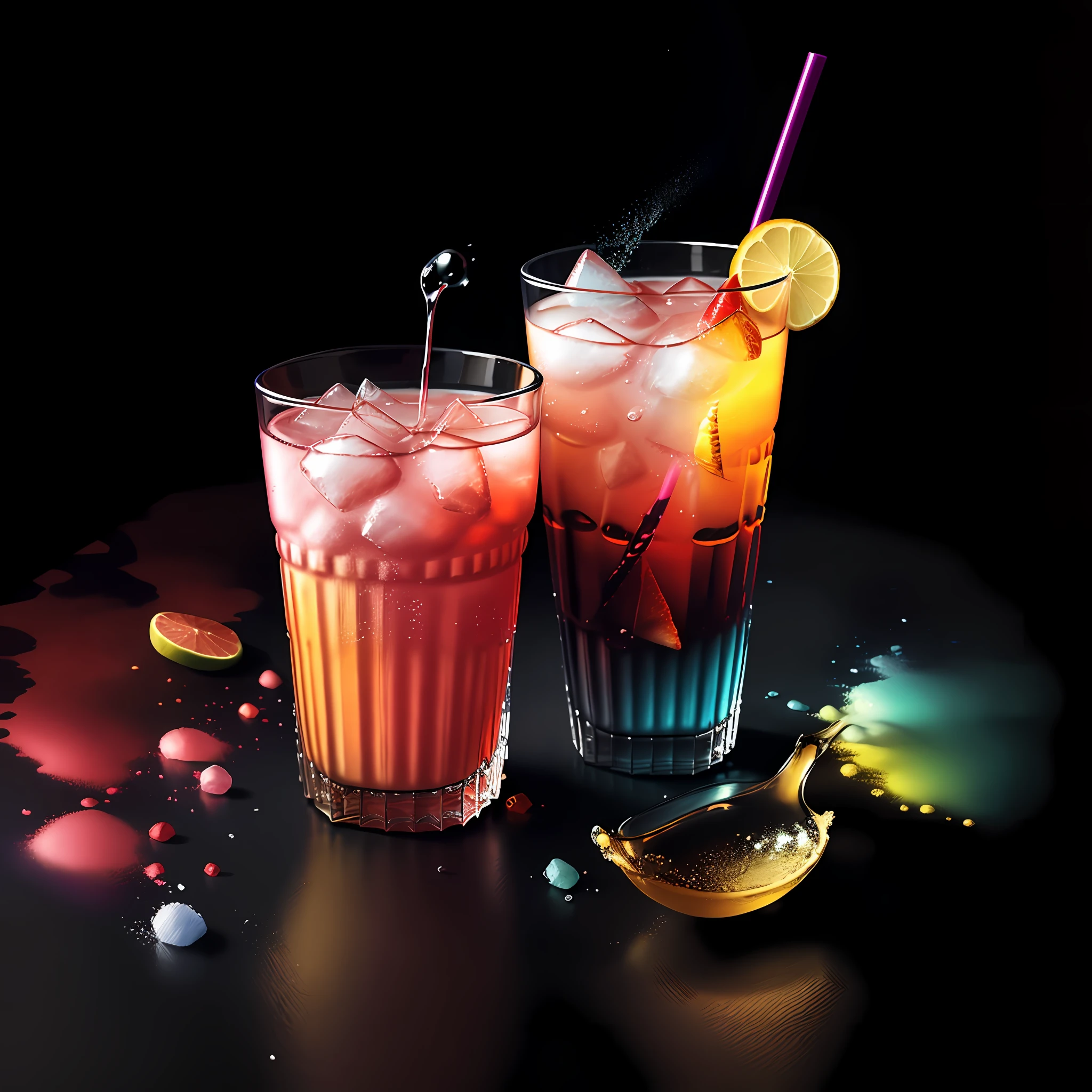 A drink, colorful,
yang08k, photography, beautiful, black background,
masterpieces, top quality, best quality, official art, beautiful and aesthetic, realistic,