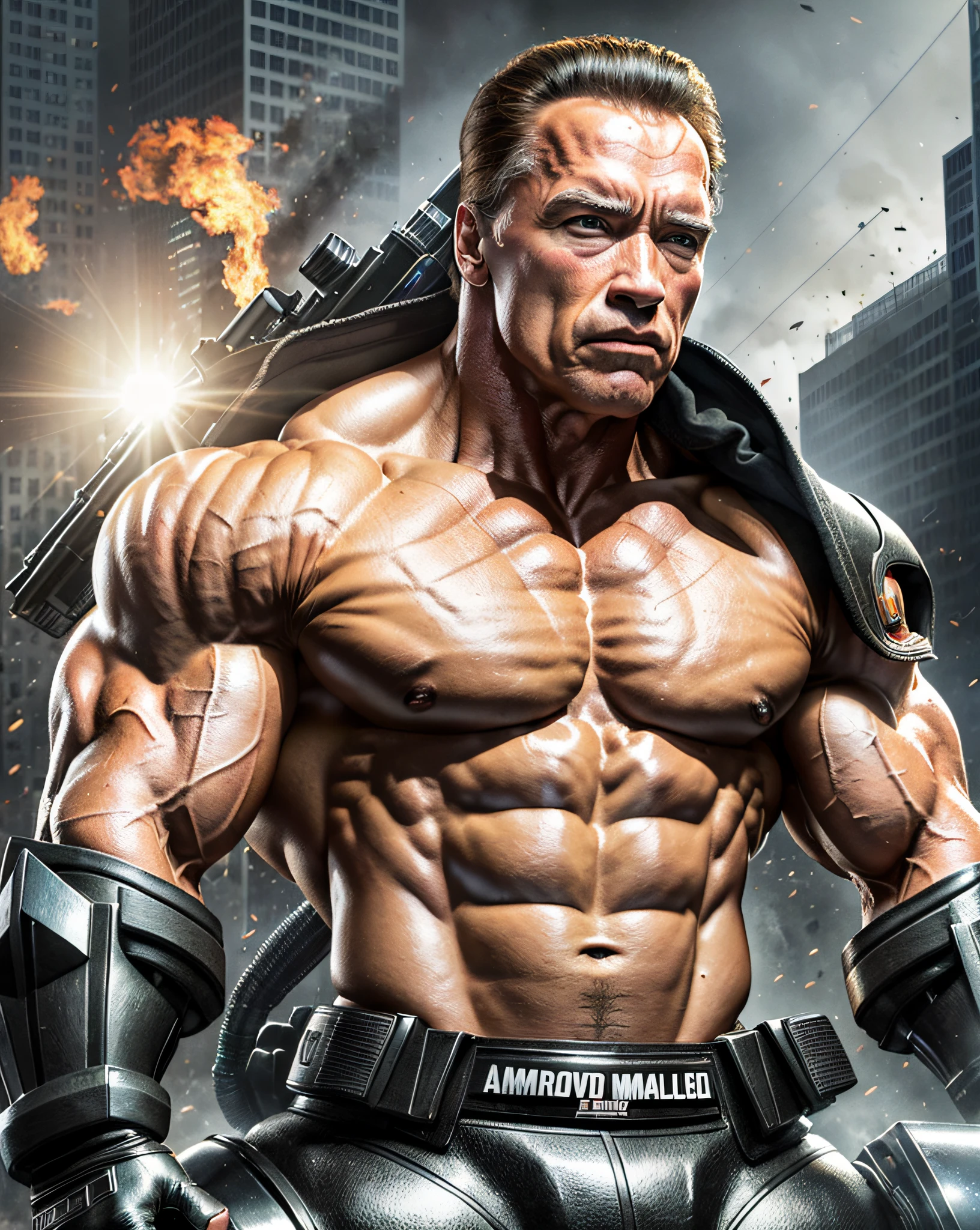 (Masterpiece), (Extremely Complicated:1.3), (Realistic), Arnold Schwarzenegger, Media, Climate Change, Environment, Earth, Tv, News, Newspaper, Intense Sunlight, Animals, Professional Photo of Arnold Schwarzenegger Fighting Media, Propaganda, Weapons, Arnold Schwarzenegger, Sharp Focus, Octane Rendering, Unreal Engine, Volumetrics DTX