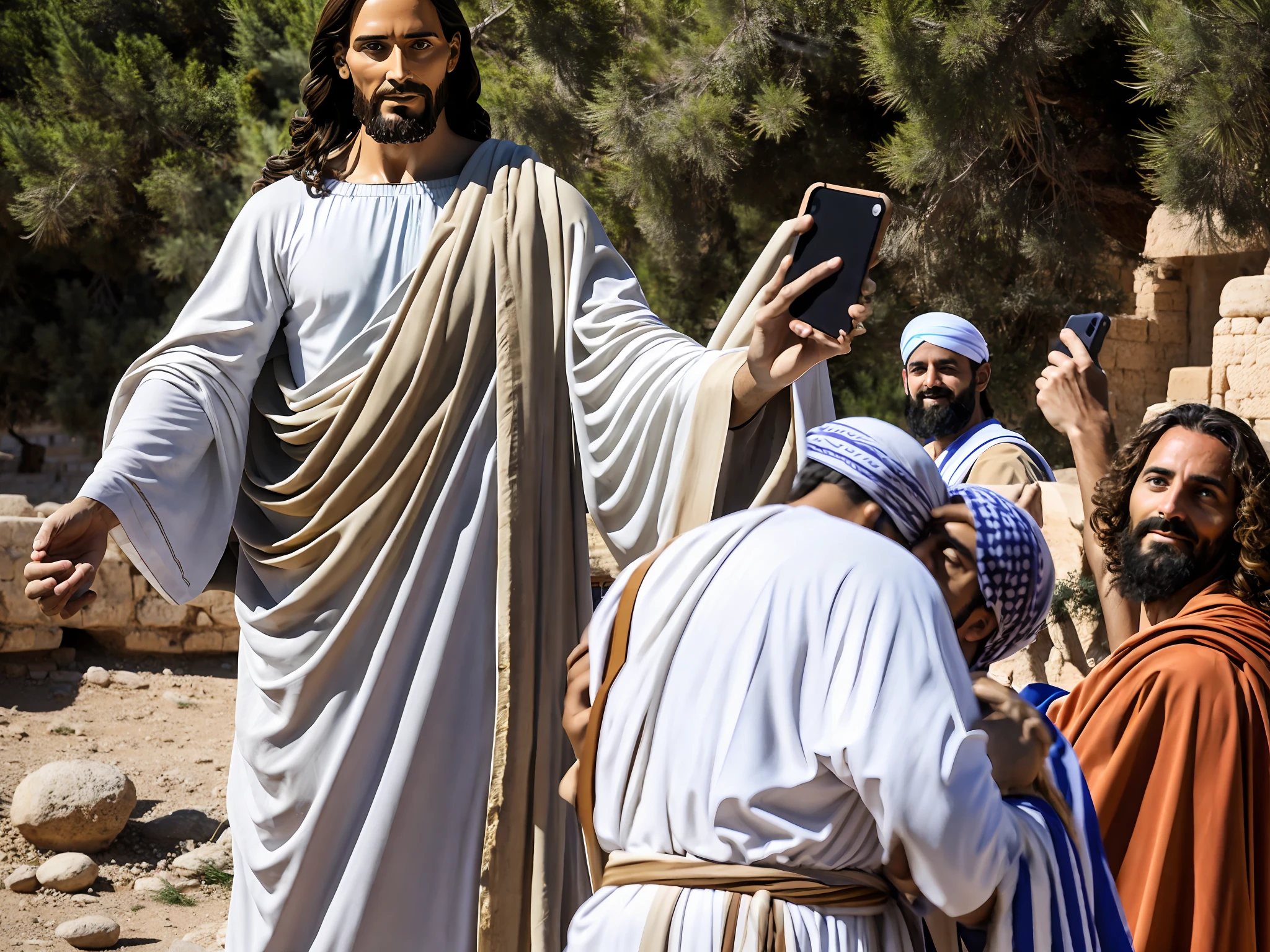 Jesus taking selfie in Israel, 4k --auto --s2