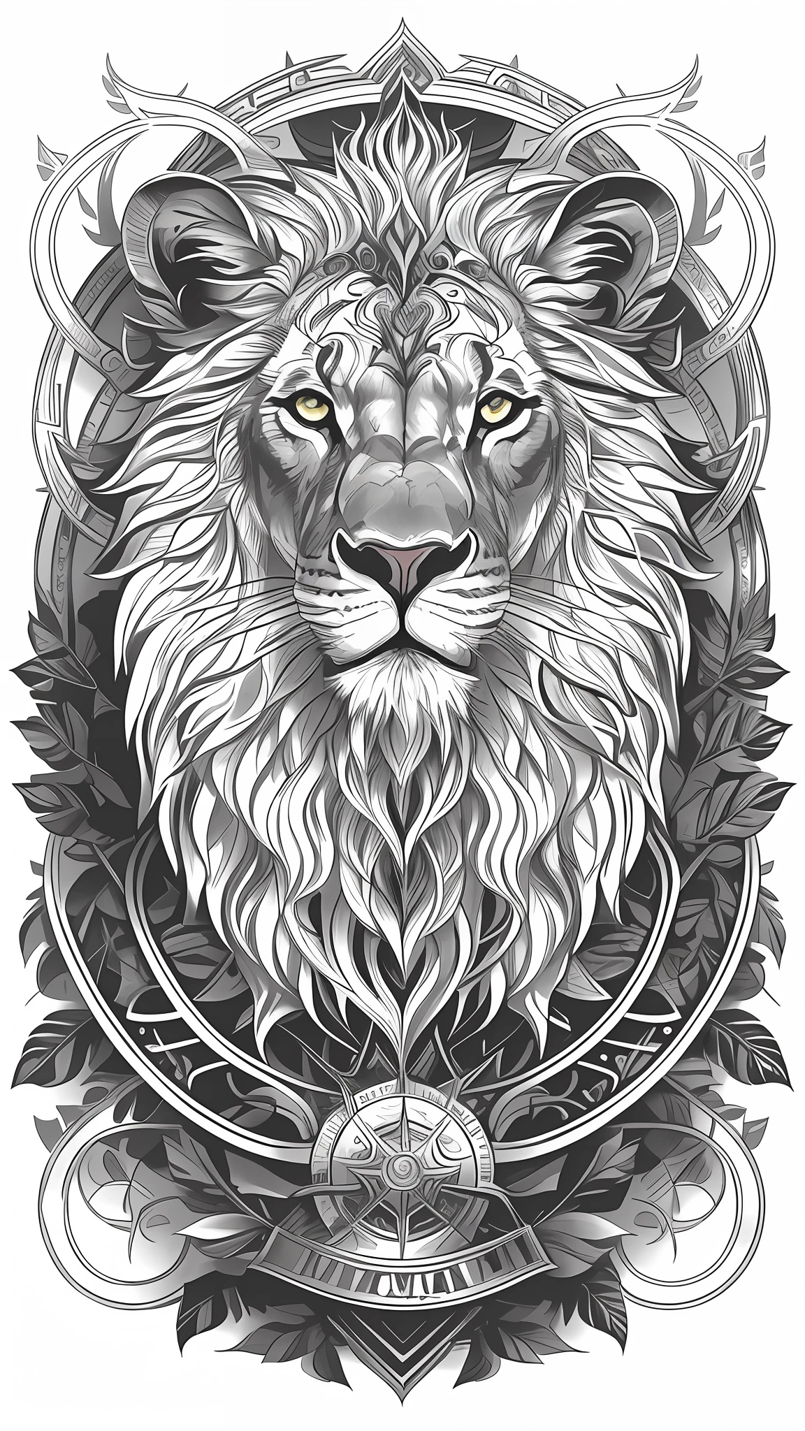 Line art, black & white, beautiful 1lion, white background by J Scott Campbell