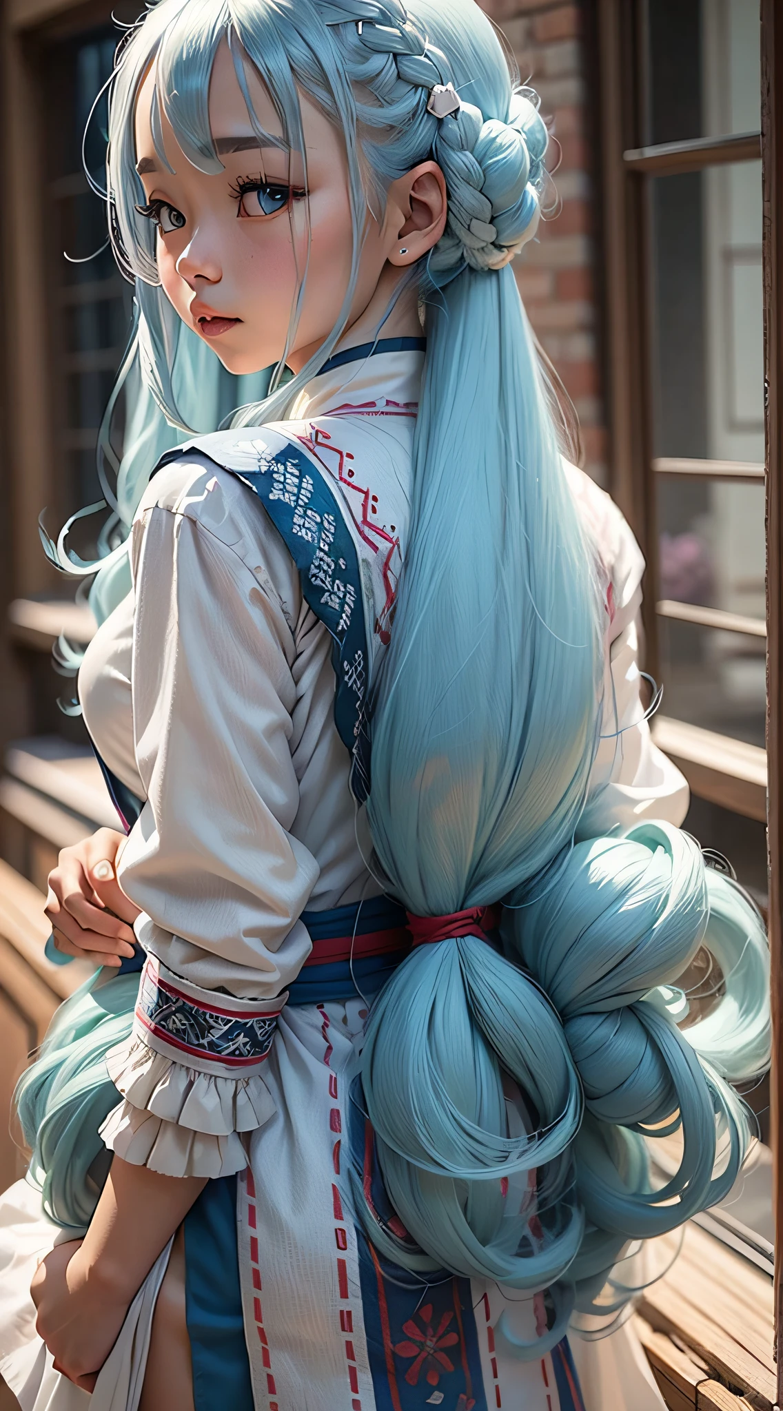 Tibetan clothes, girly, powder blue hair, long hair, white back --auto --s2