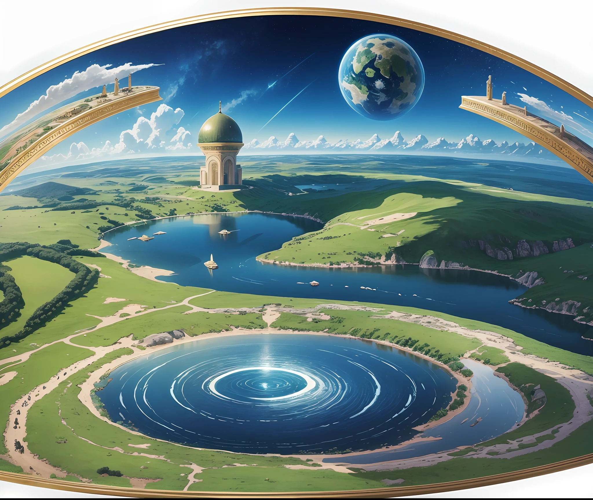 Creation illustration described in Genesis 1:1-2, Heaven as dome, Sky as waters from above, mythology of the Fertile Crescent --auto --s2