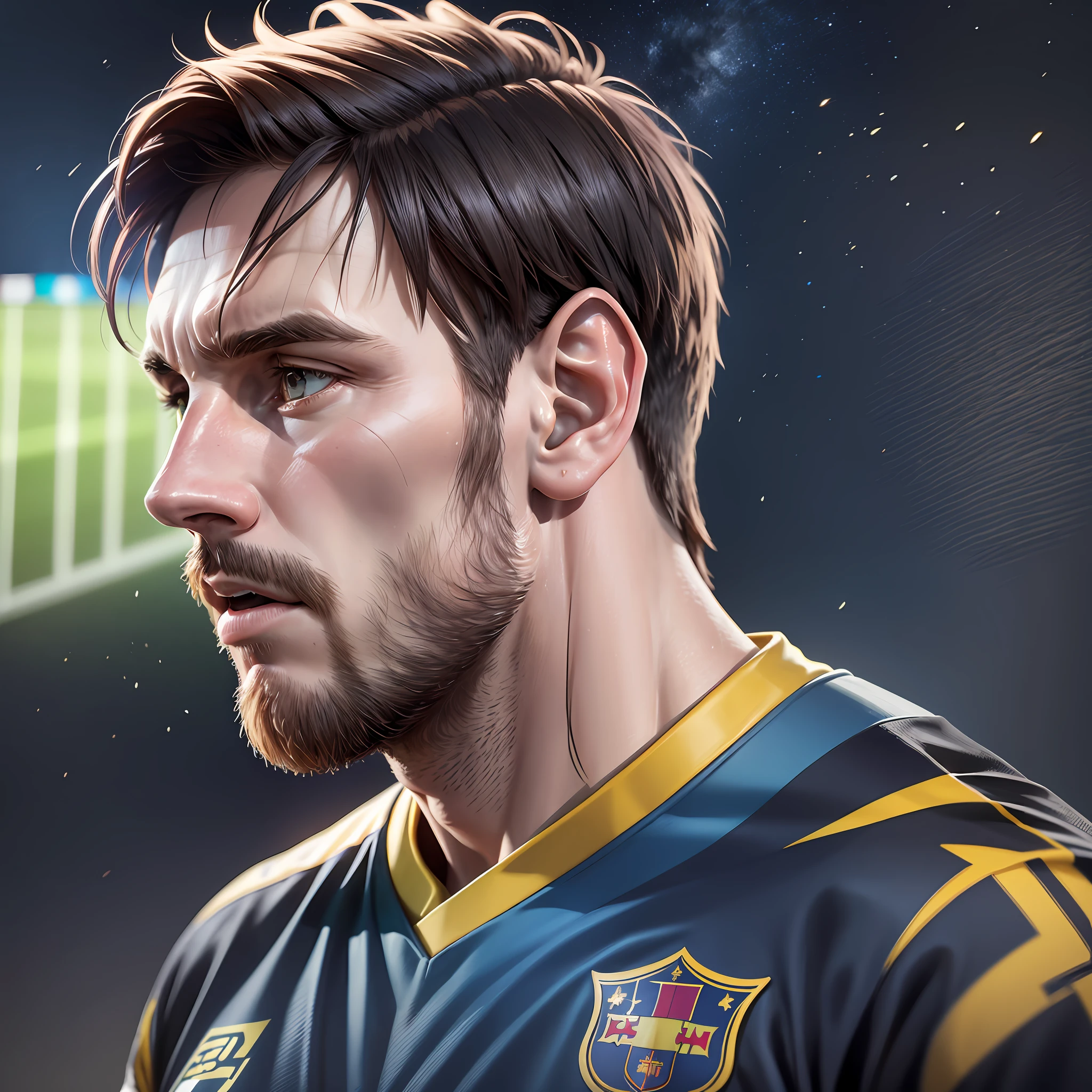 Messi, scenery : football stadium , 8k, high definition, detailed face, detailed face, detailed eyes, hyper-realistic, + cinematic plan + dynamic composition, incredibly detailed, sharpness, details + night with light + perfectionism + award-winning realism ((ambient lighting)) --auto --s2
