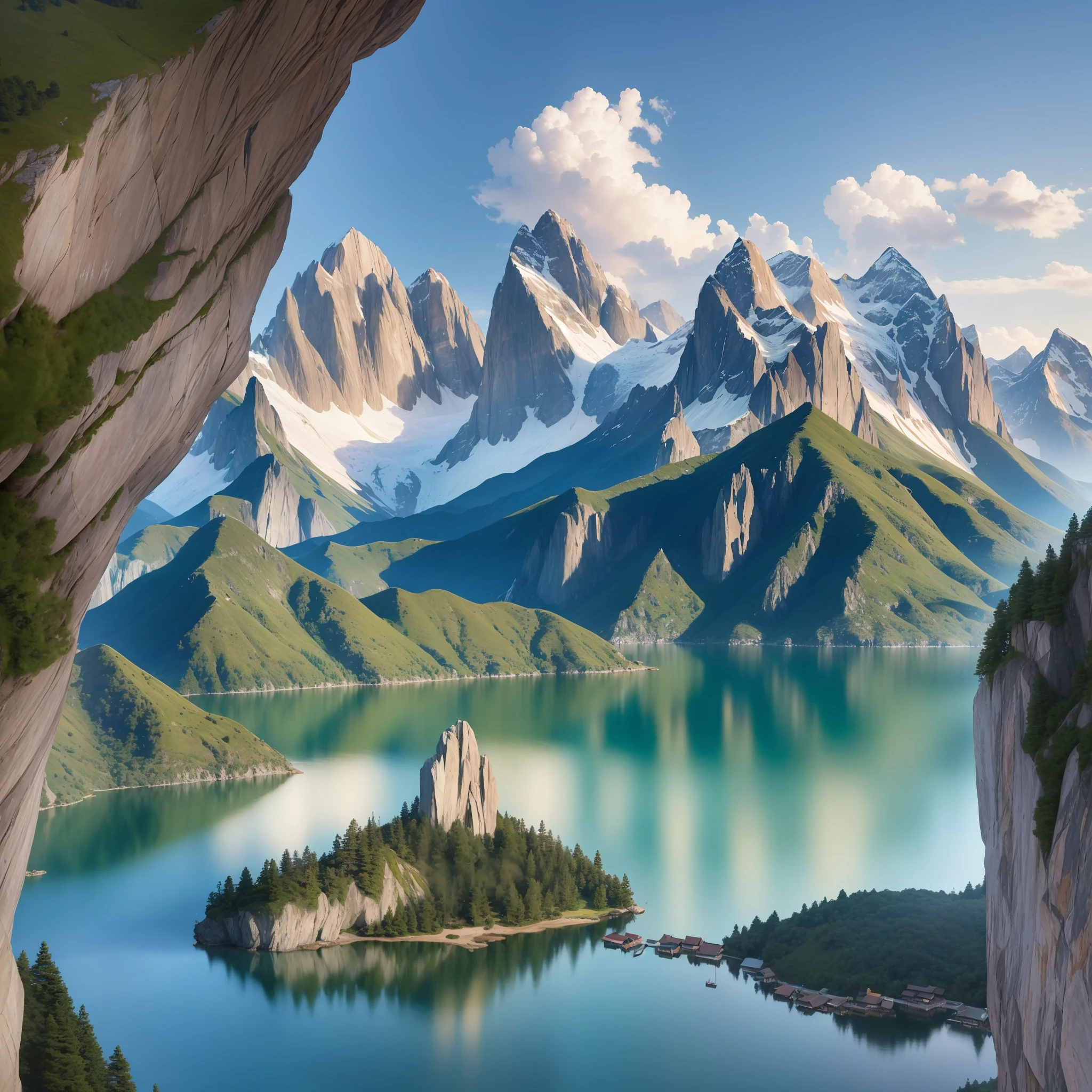 A beautiful Korean mountain and lake, (masterpiece), (portrait), (raw photo), (highly detailed CG unity 8k wallpaper) intricate, sharp focus, dramatic, realistic art --auto --s2