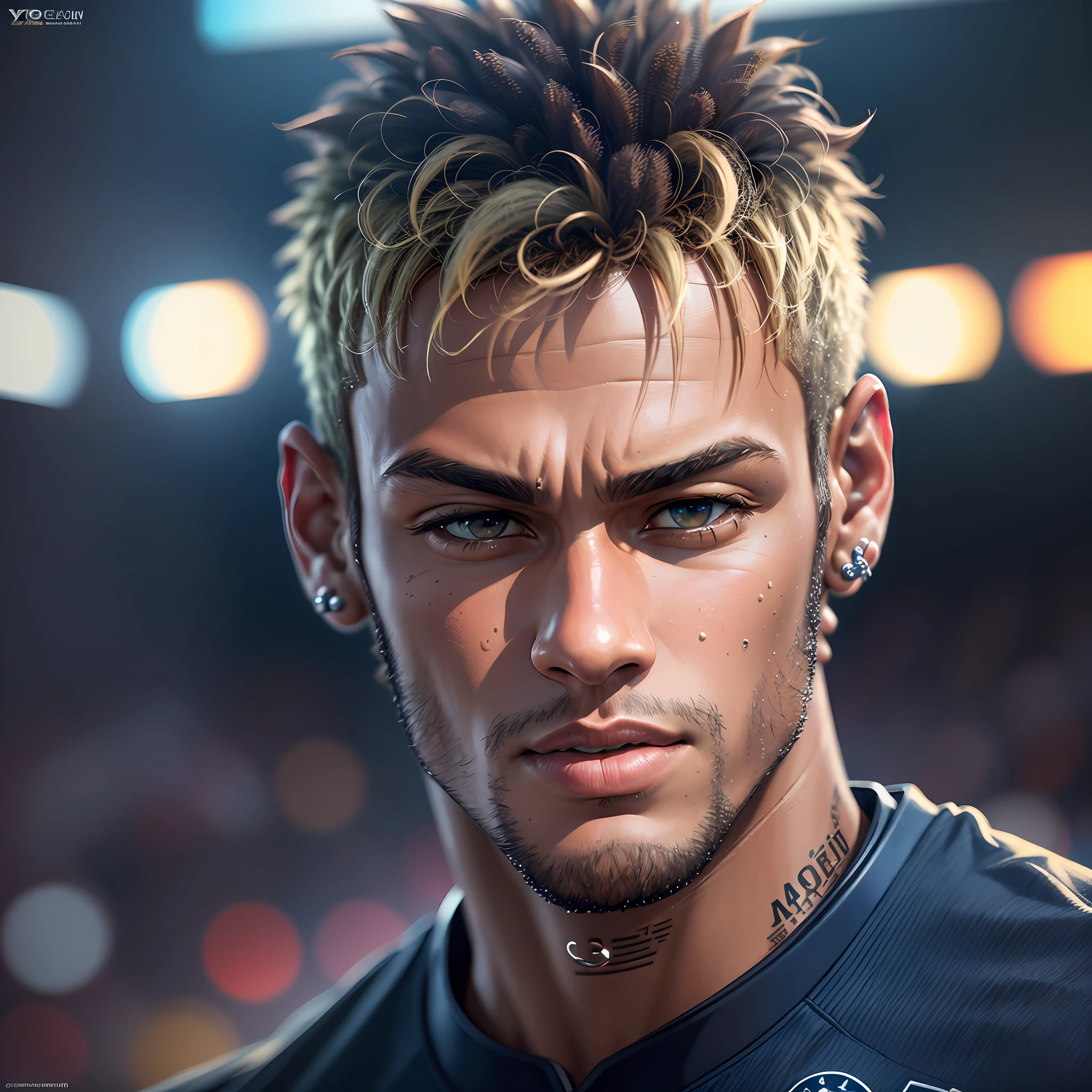 Neymar, scenery : football stadium , 8k, high definition, detailed face, detailed face, detailed eyes, hyper-realistic, + cinematic plan + dynamic composition, incredibly detailed, sharpness, details + night with light + perfectionism + award-winning realism ((ambient lighting)) --auto --s2