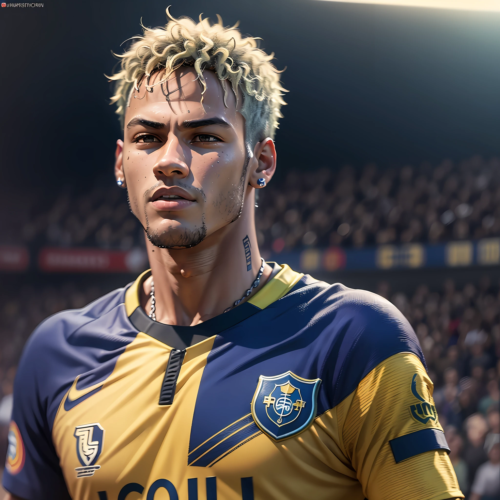 Neymar, scenery : football stadium , 8k, high definition, detailed face, detailed face, detailed eyes, hyper-realistic, + cinematic plan + dynamic composition, incredibly detailed, sharpness, details + night with light + perfectionism + award-winning realism ((ambient lighting)) --auto --s2