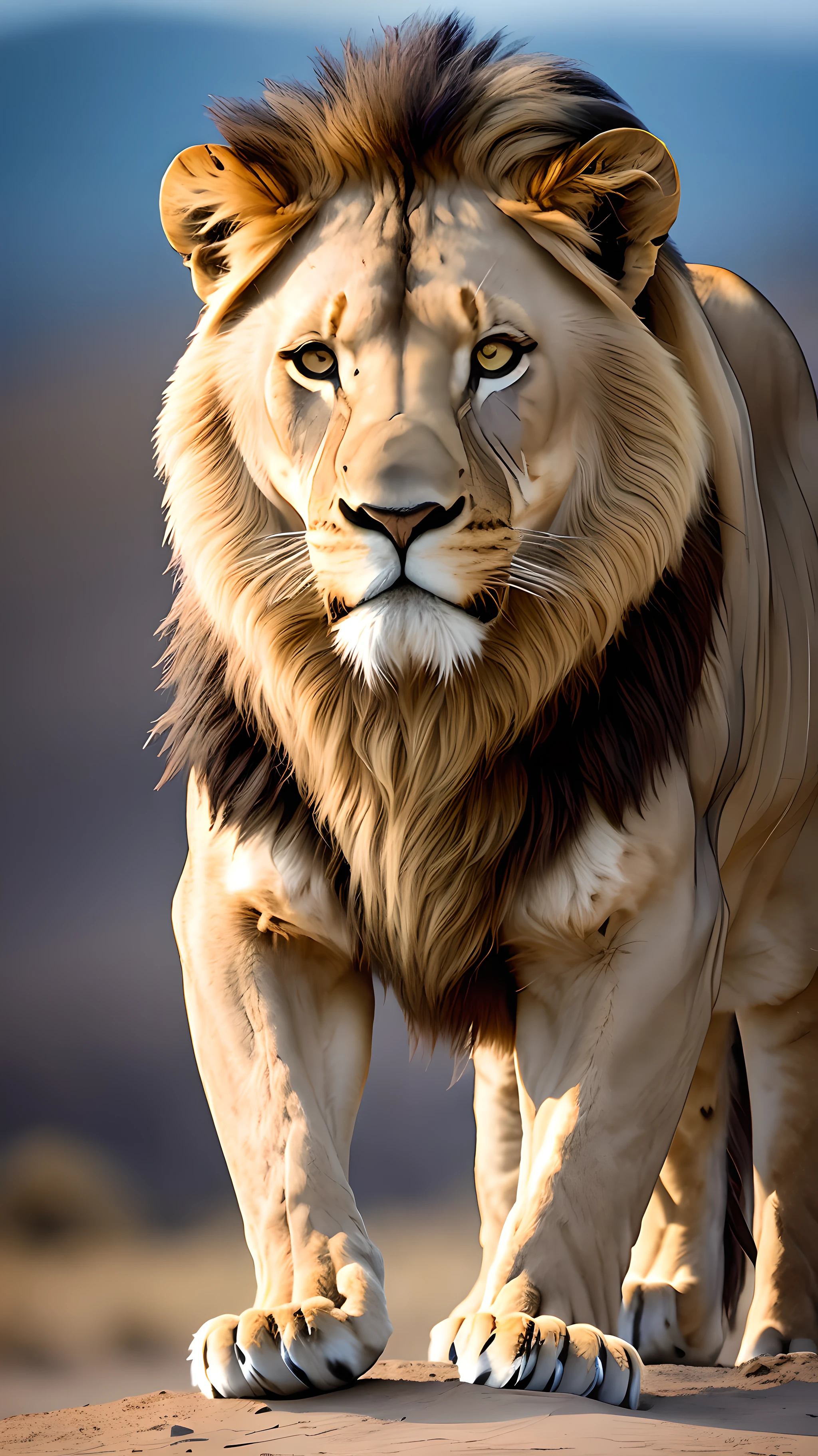 The image before you is a masterpiece of professional and cinematic photography. It's a picture of the most majestic lion you've ever seen, with a leadership pose that conveys power and authority. The photographer captured --auto --s2