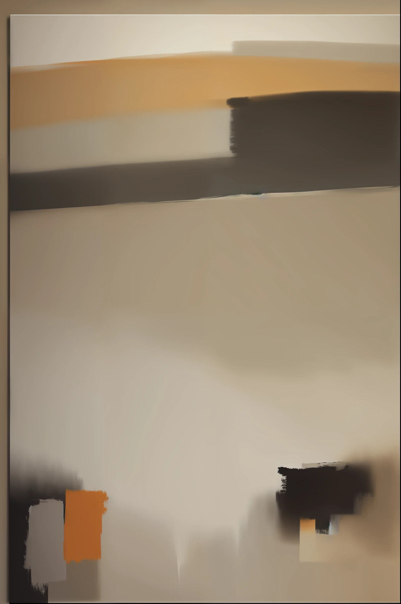 modern abstract painting in the style of mark rothko with a color palette of beige, off-white, muted orange, browns, and dark gray, evoking subtle emotions, (dynamic brushstrokes+soft edges), layered brushwork and texture, immense scale, reminiscent of the Abstract Expressionist movement.
