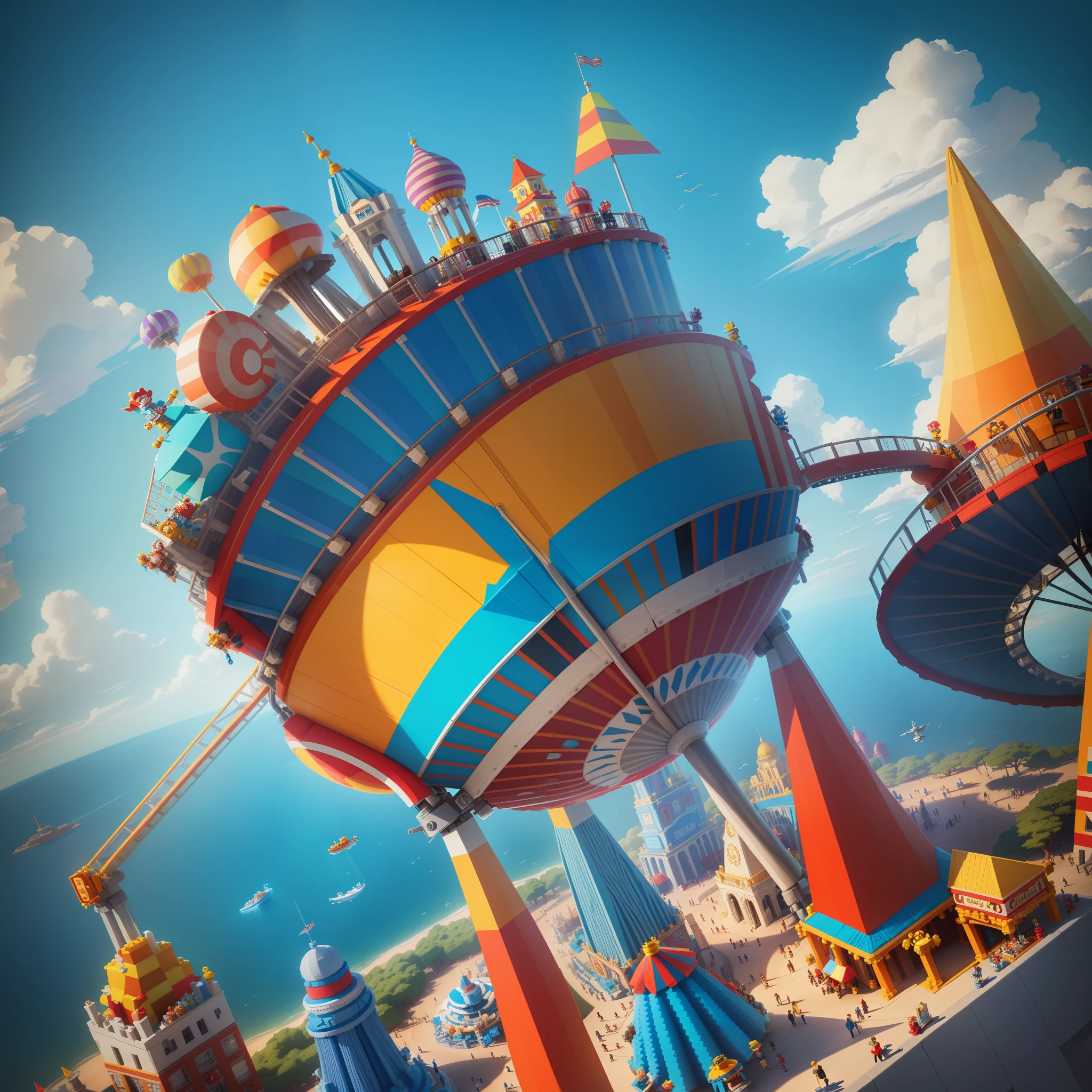 (Isometric Perspective: 1.5), (Pixar Style: 1.2) Cute, amusement park, Ferris wheel, Circus, monkey, lion, tiger, flag , 3D artwork, LEGO style, underwater world, The perfect Lego, LEGO style, (( low poly)), ,blender, OC renderer, dribble high detail 8k, studio lighting , rollercoaster --v 6