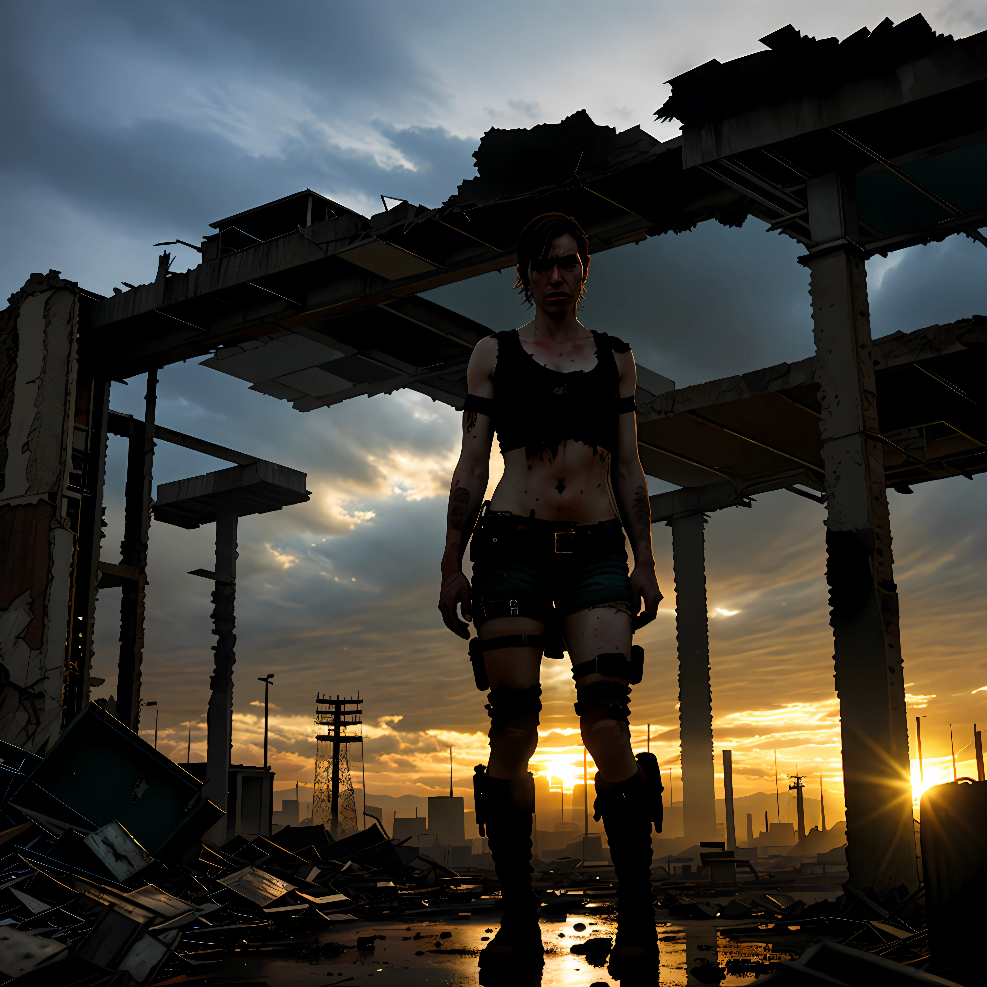 post-apocalypse, ruined city, soft lighting