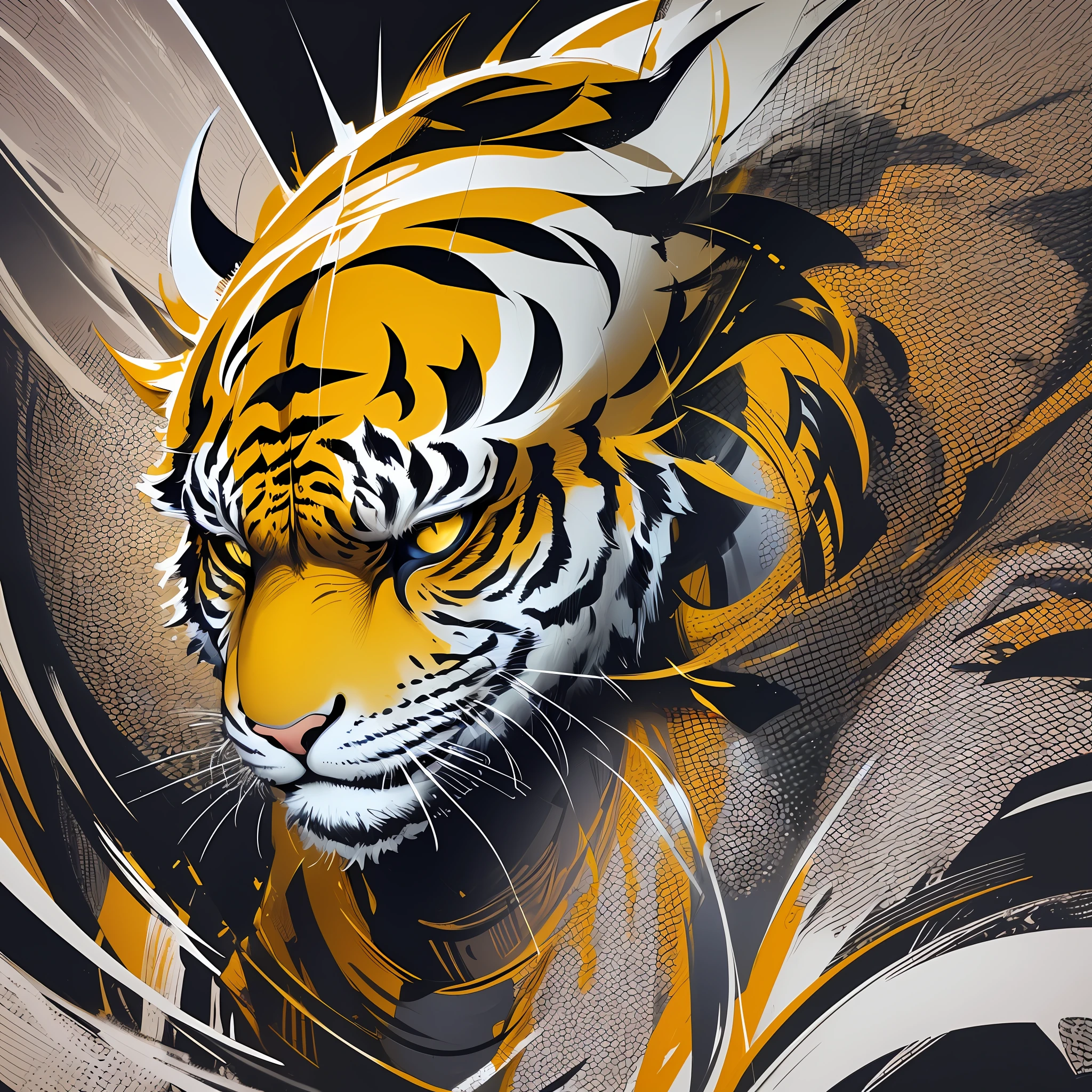 A closeup of a tiger, high contrast illustrations, stunning digital illustration, stunning detailed art style, high contrast illustration, high contrast dark concept art, Benedick Bana, 4K highly detailed digital art, 4K detailed digital art, Afshar speedart petros, tiger_beast, art by Alessandro Pautasso