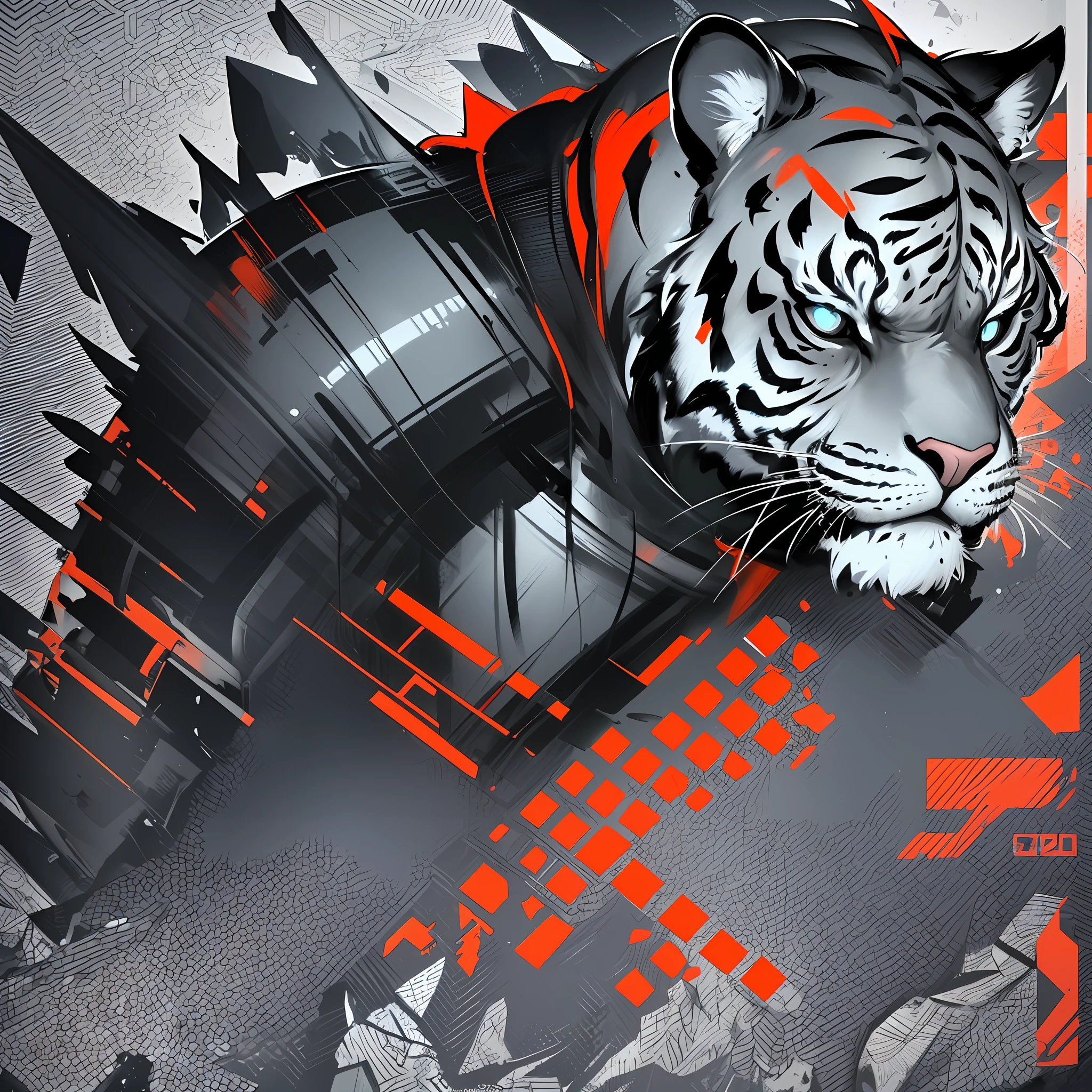 A closeup of a tiger, high contrast illustrations, stunning digital illustration, stunning detailed art style, high contrast illustration, high contrast dark concept art, Benedick Bana, 4K highly detailed digital art, 4K detailed digital art, Afshar speedart petros, tiger_beast, art by Alessandro Pautasso