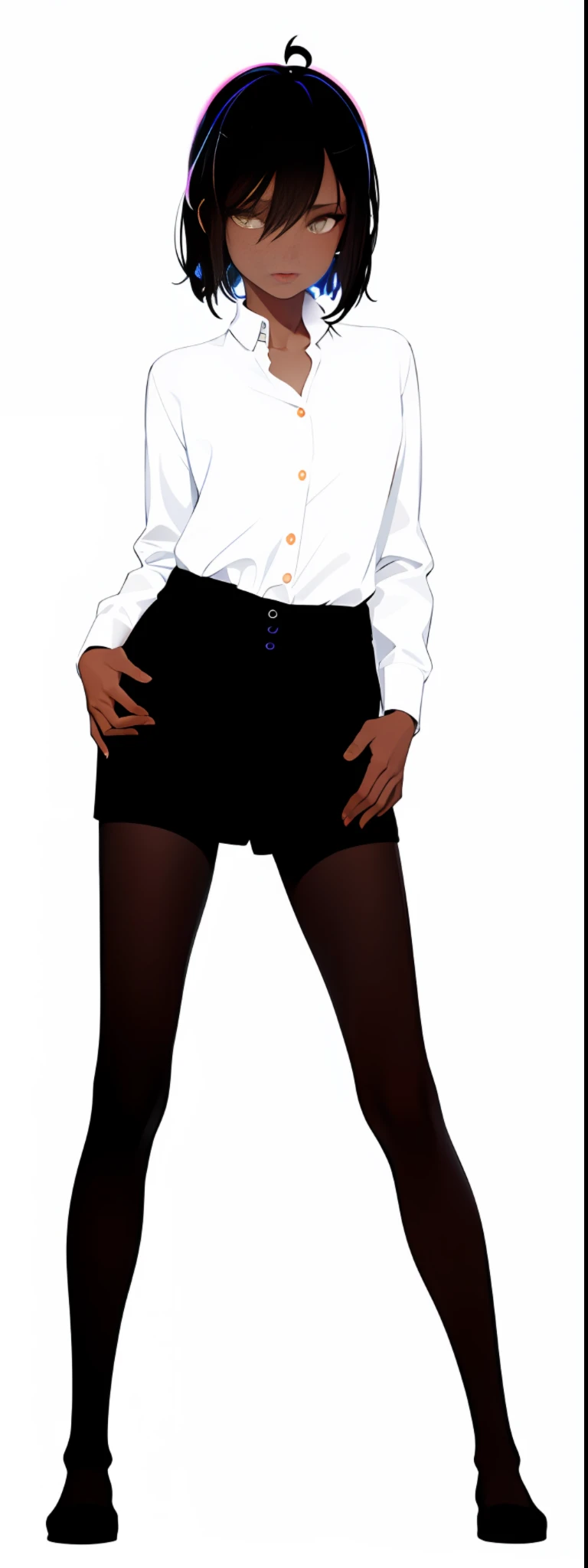 (masterpiece, best quality: 1.2), absurd, ((bloom, glow, neon)), high contrast, depth of field, dynamic lighting, night, darkness, beautiful, slender, delicate facial features, detailed eyes, Hip-Hop, splash paint, open shirt, unbuttoned shirt, black woman, dark skin, beautiful eyes,