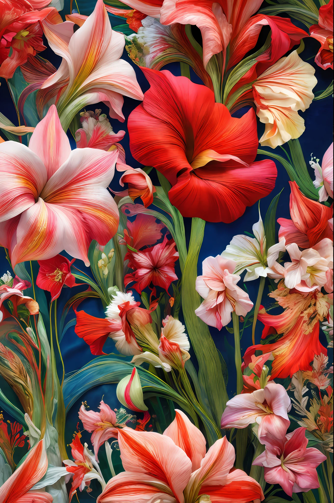 Best quality, masterpiece, ultra high res, (photo realistic:1.4), surrealism, dream-like,
Amaryllis blossom, ((abstract art)),
Embroidery,