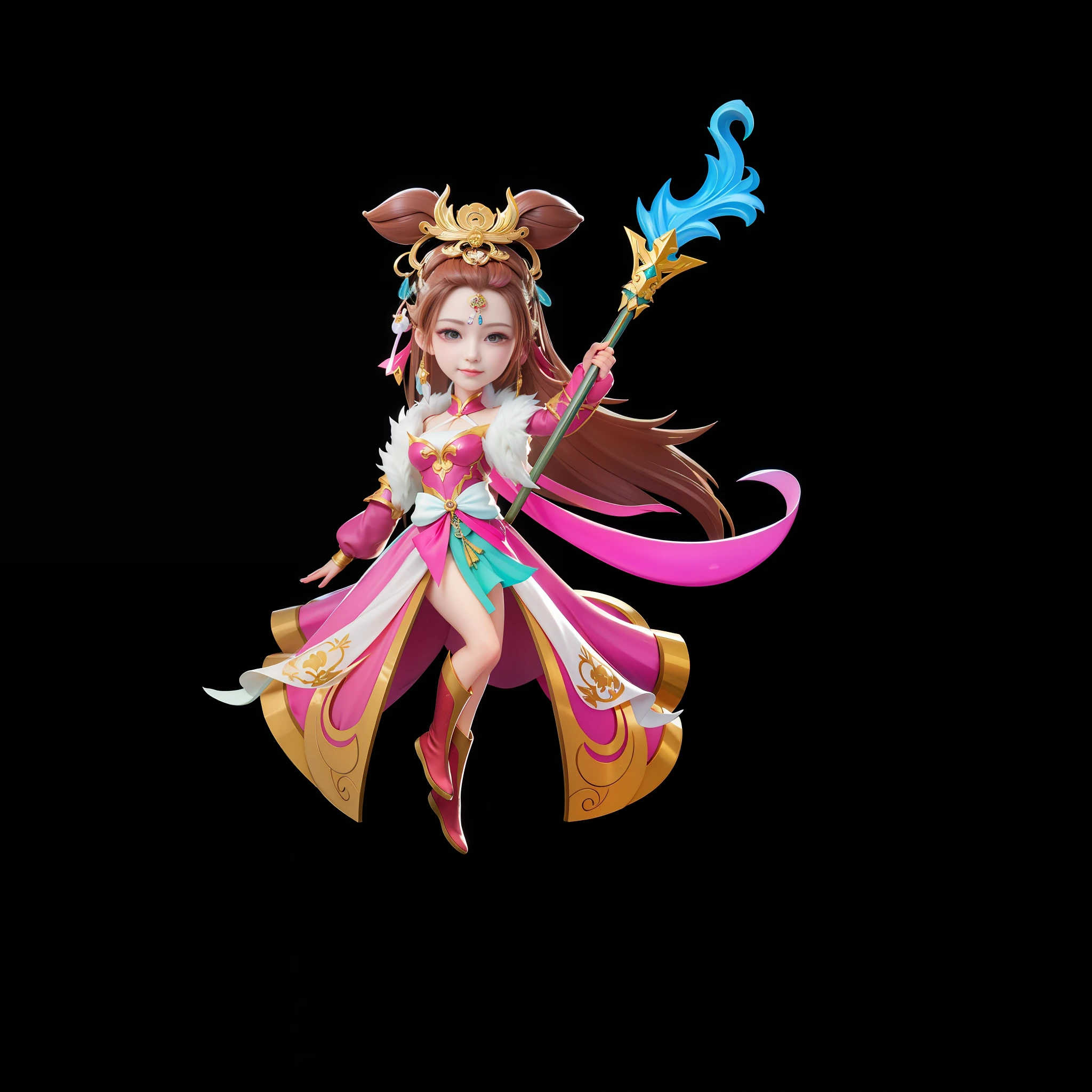 a close up of a cartoon character holding a wand, epic mage girl character, inspired by Lan Ying, yun ling, nezha, inspired by Pu Hua, xianxia hero, inspired by Ju Lian, sha xi, 3 d render official art, full body xianxia, heise jinyao, render of a cute 3d anime girl, bian lian