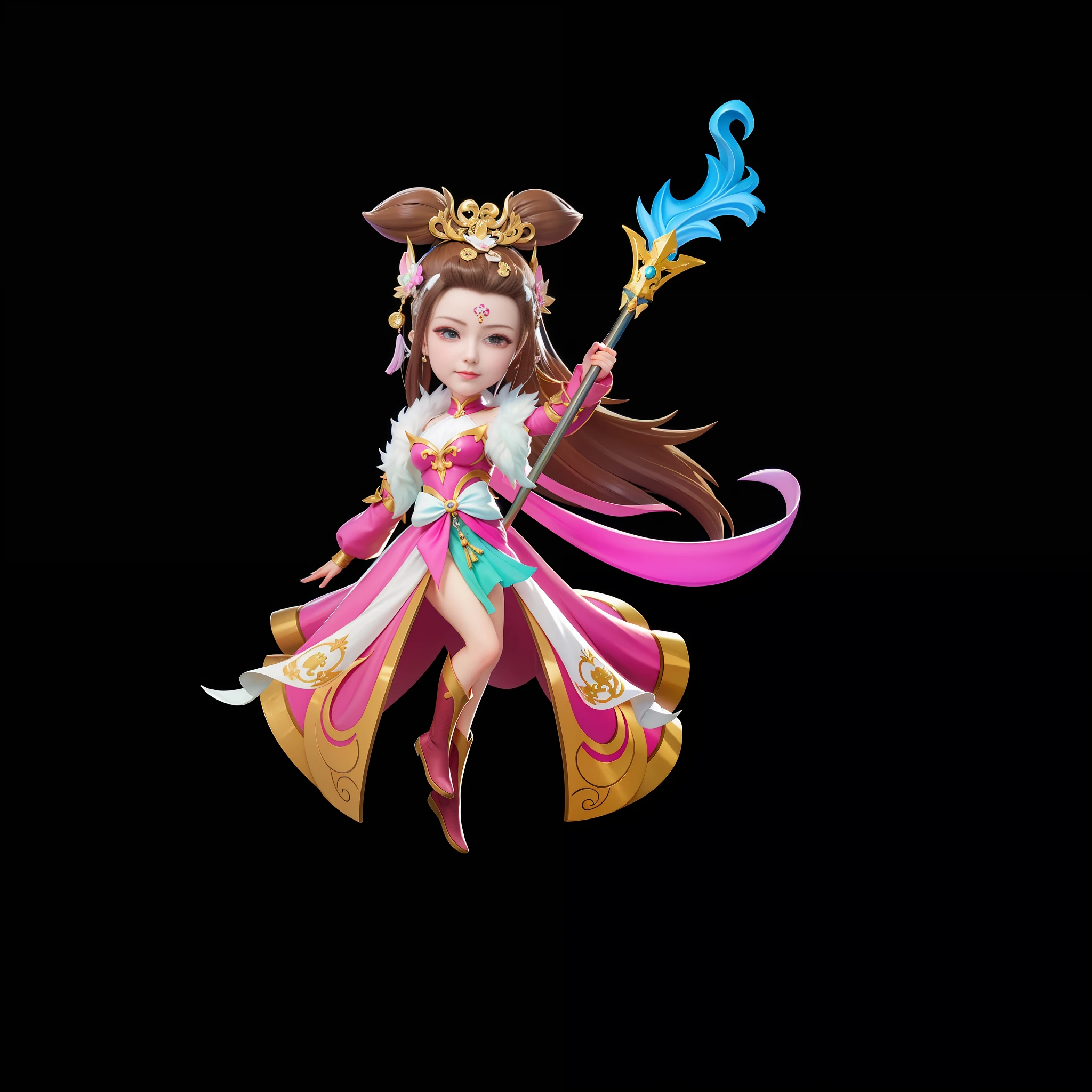 a close up of a cartoon character holding a wand, epic mage girl character, inspired by Lan Ying, yun ling, nezha, inspired by Pu Hua, xianxia hero, inspired by Ju Lian, sha xi, 3 d render official art, full body xianxia, heise jinyao, render of a cute 3d anime girl, bian lian